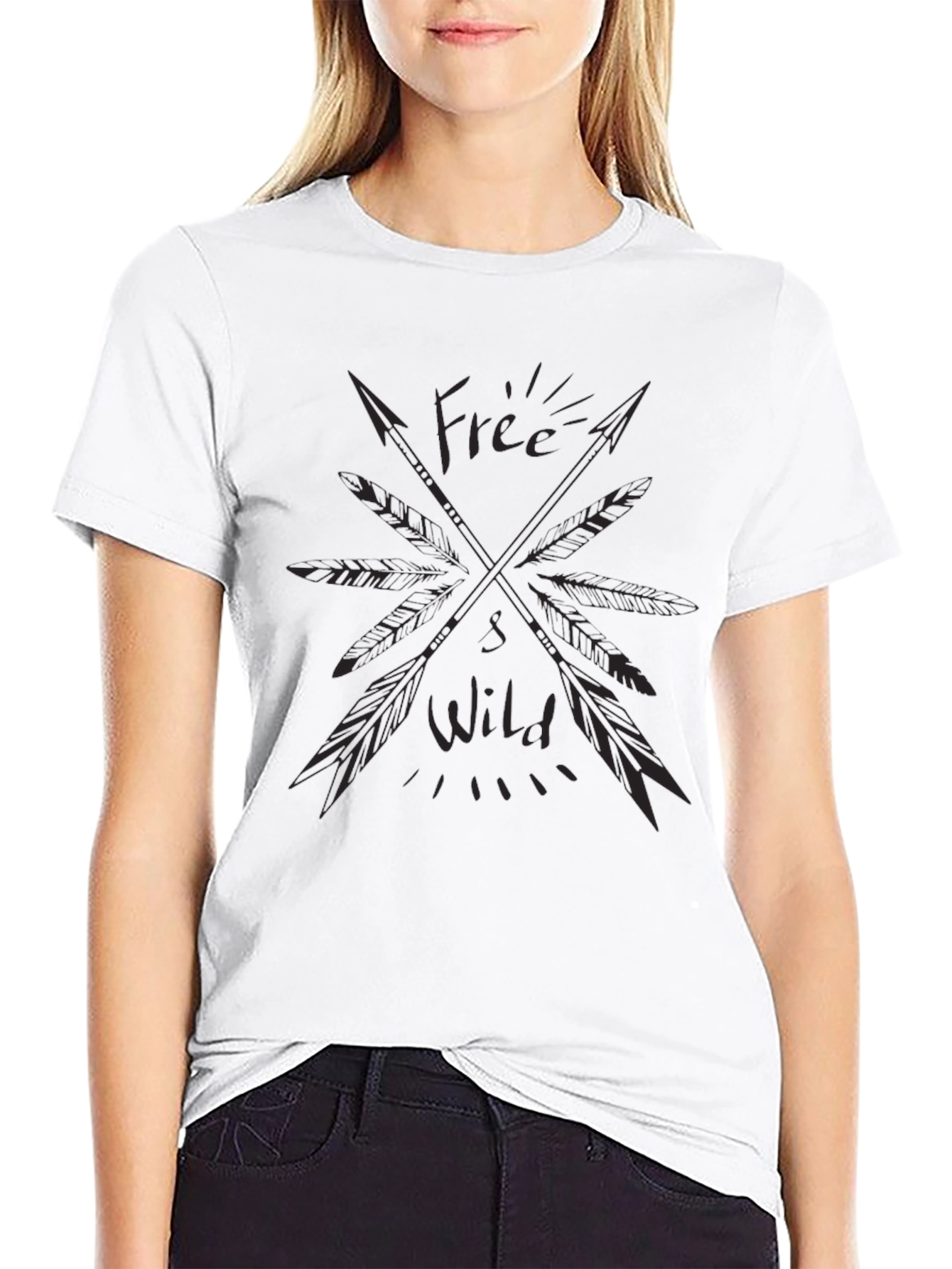 Black Free Wild Arrows Graphic T-Shirt - Casual Black Tee view 9