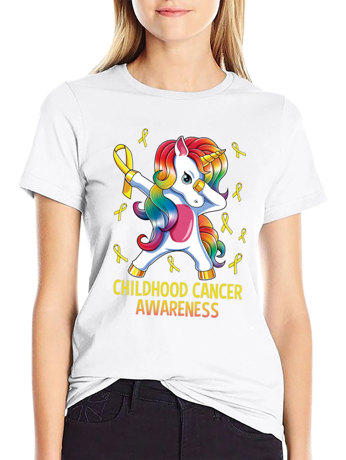 Childhood Cancer Awareness Unicorn Ribbon T-Shirt - 9