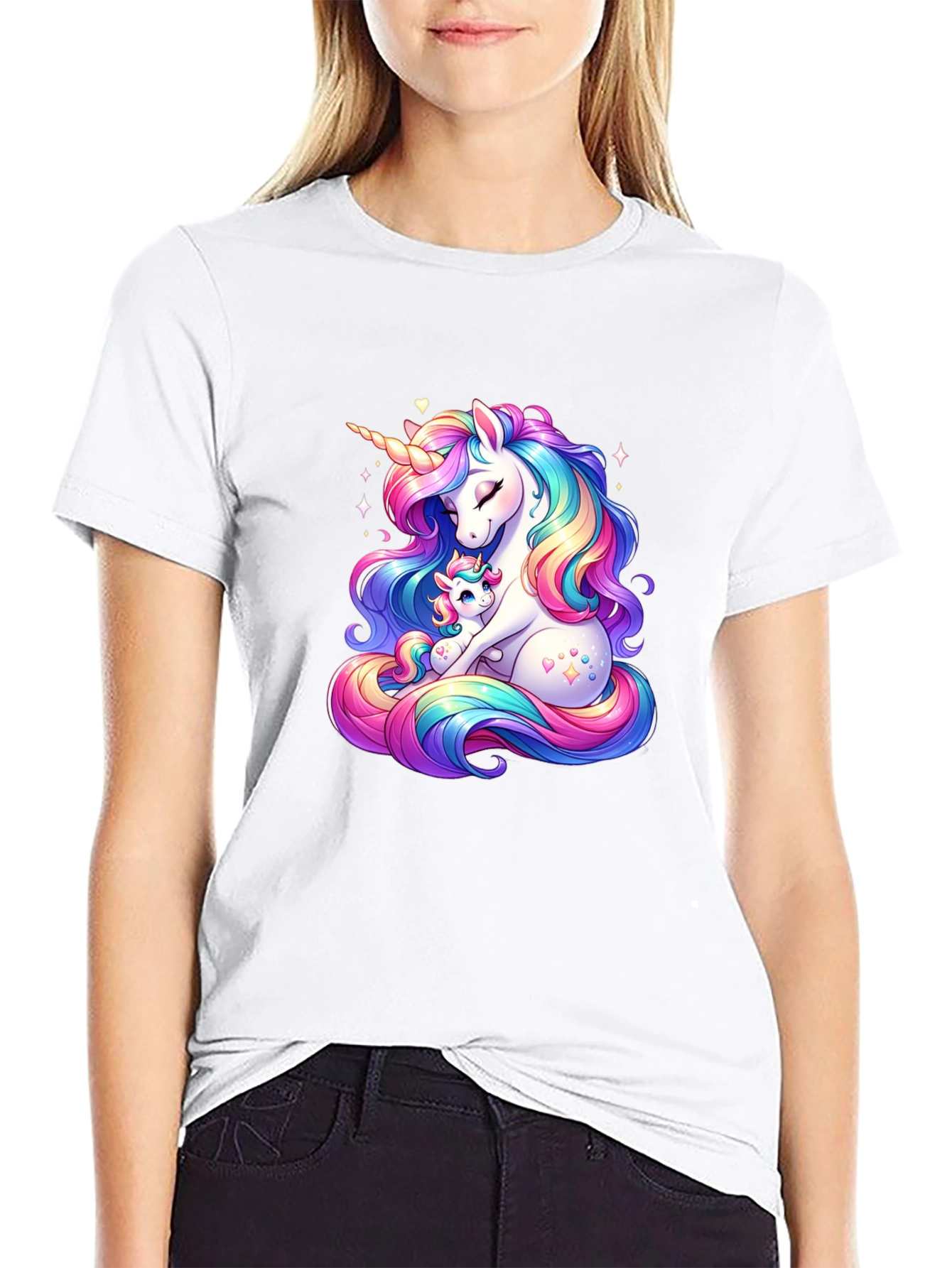 Black Unicorn Mom and Baby Black T-Shirt view 9