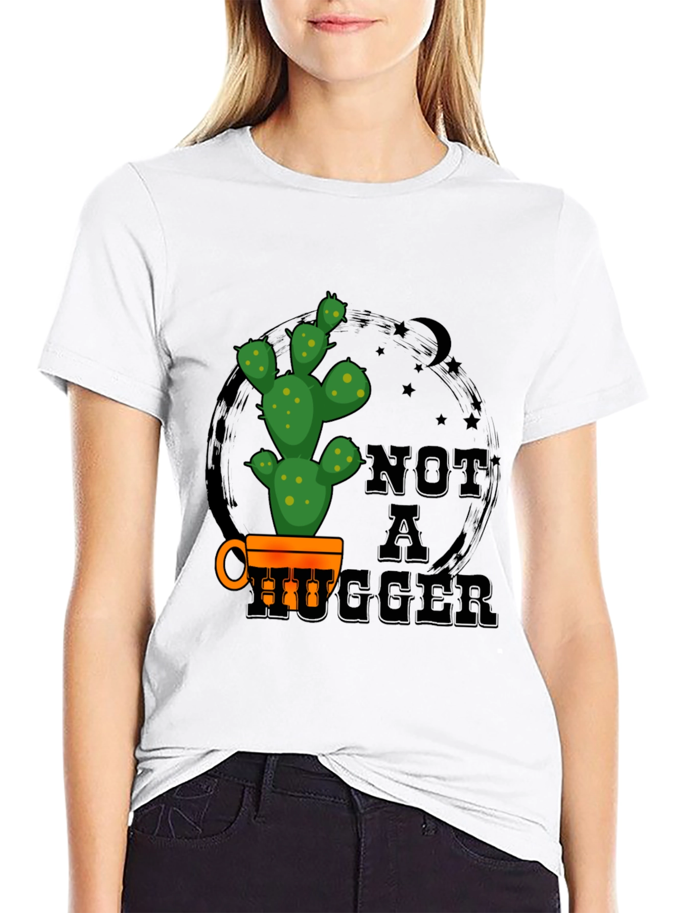 Black Not a Hugger Cactus Graphic Tee view 9