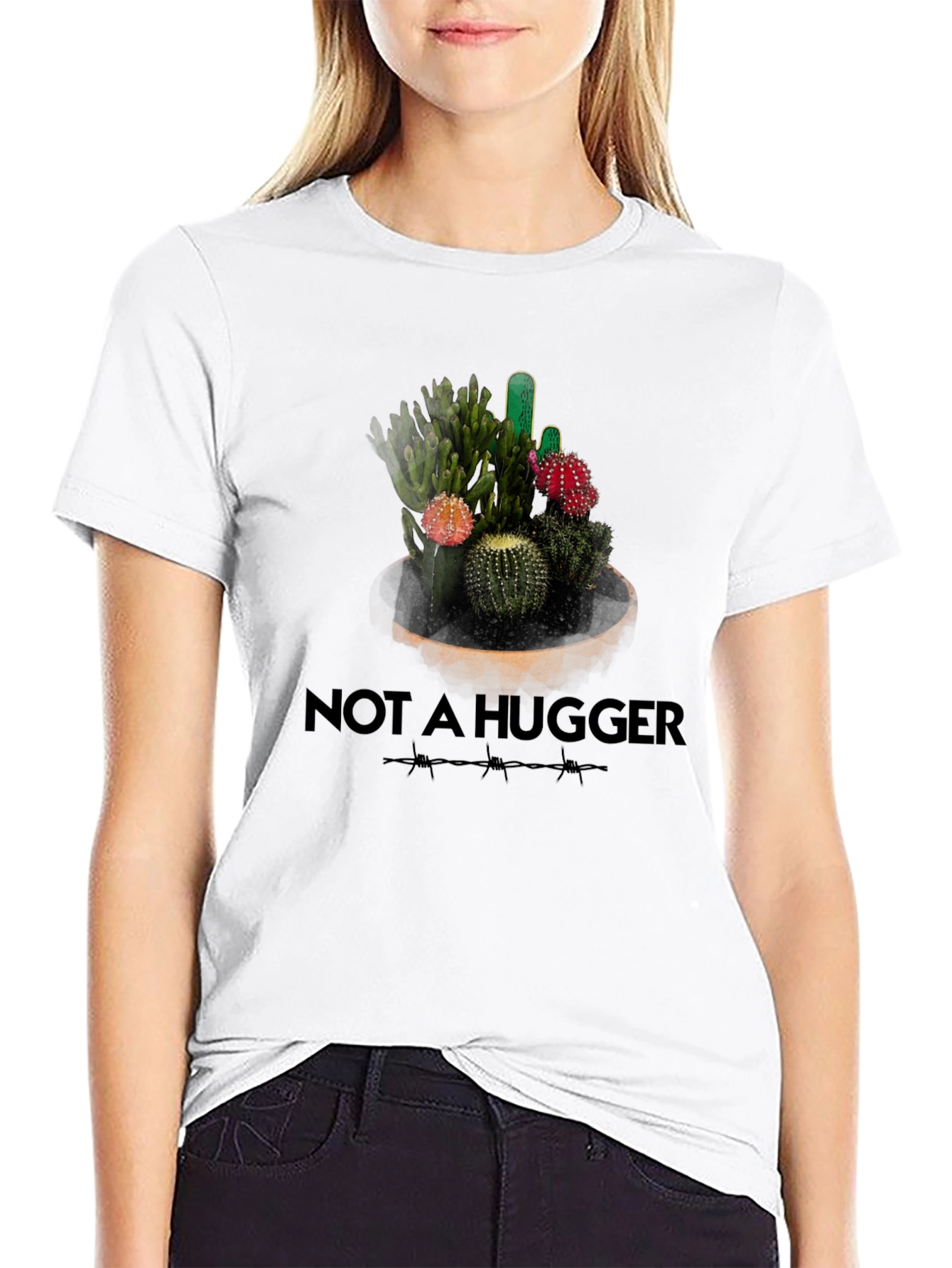 Black Not A Hugger Cactus Graphic T-Shirt view 9