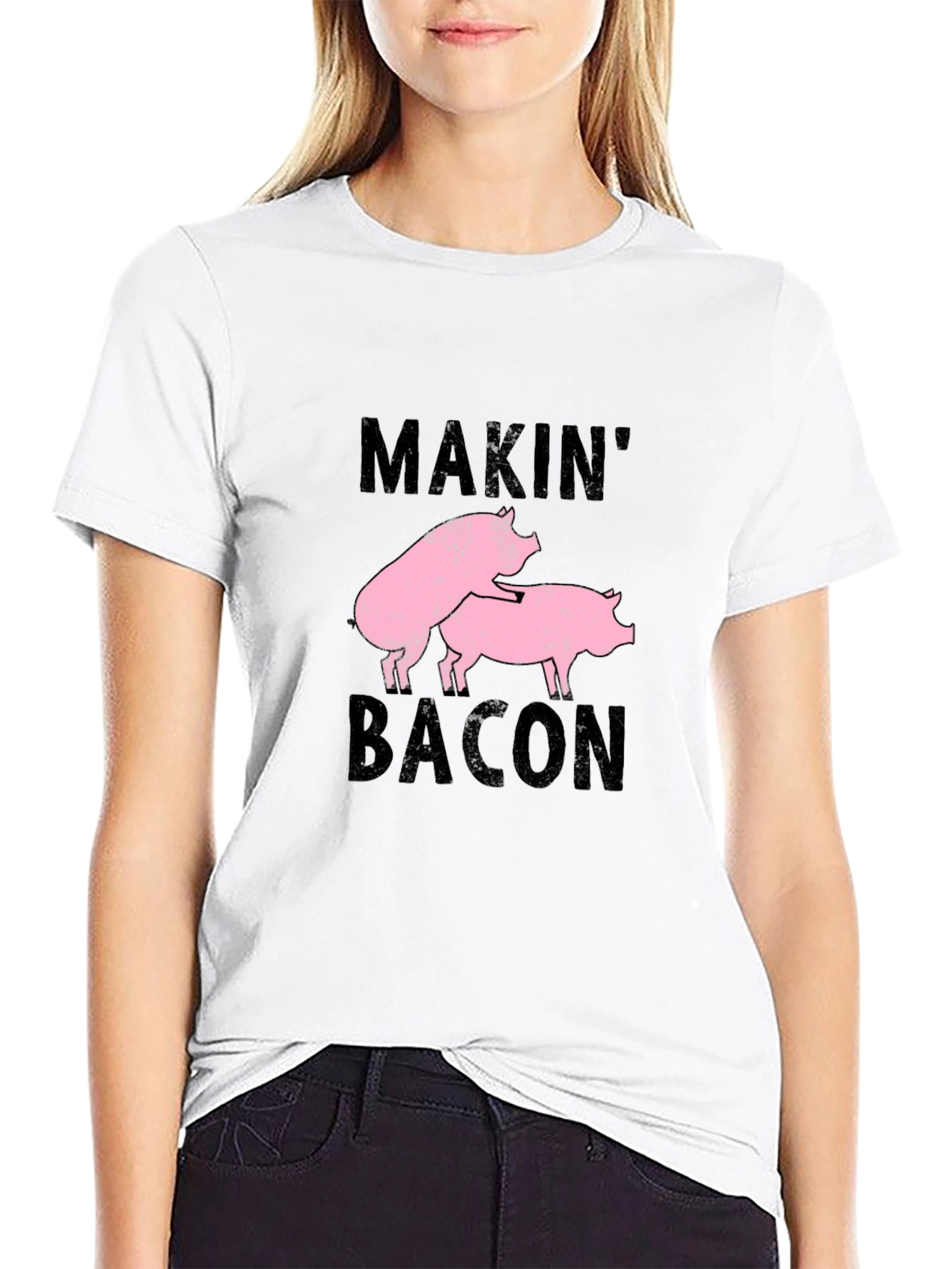Black Makin' Bacon Graphic Tee - Black Cotton Casual T-Shirt view 9