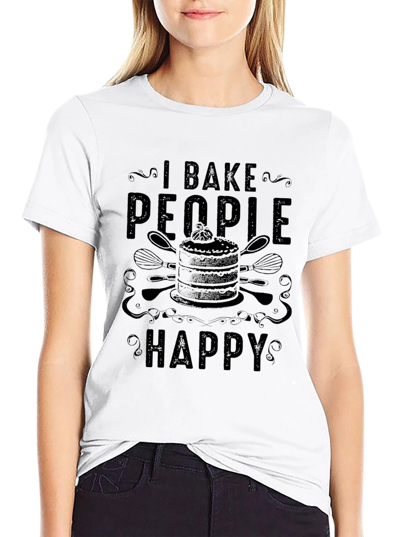 Black I Bake People Happy T-Shirt - Baking Lover Gift view 9