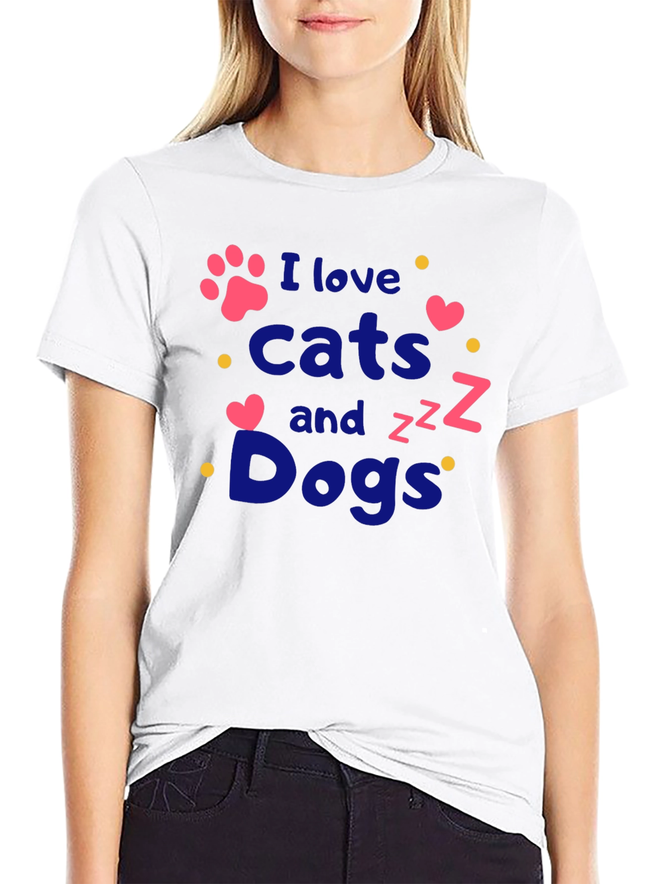 Black I Love Cats and Dogs T-Shirt - Pet Lover Tee view 9