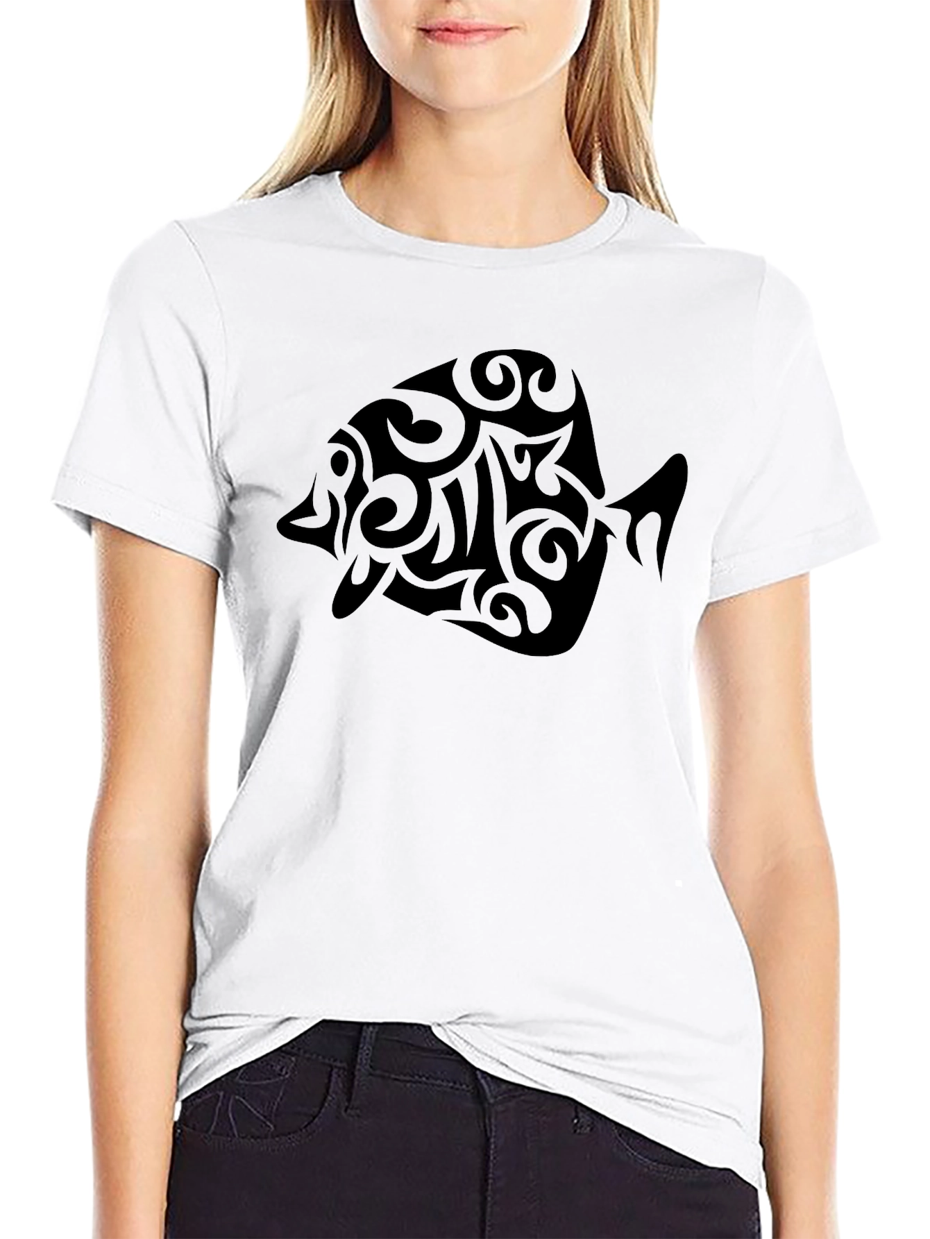 Black Tribal Fish Graphic Tee - Men's Black T-Shirt view 9