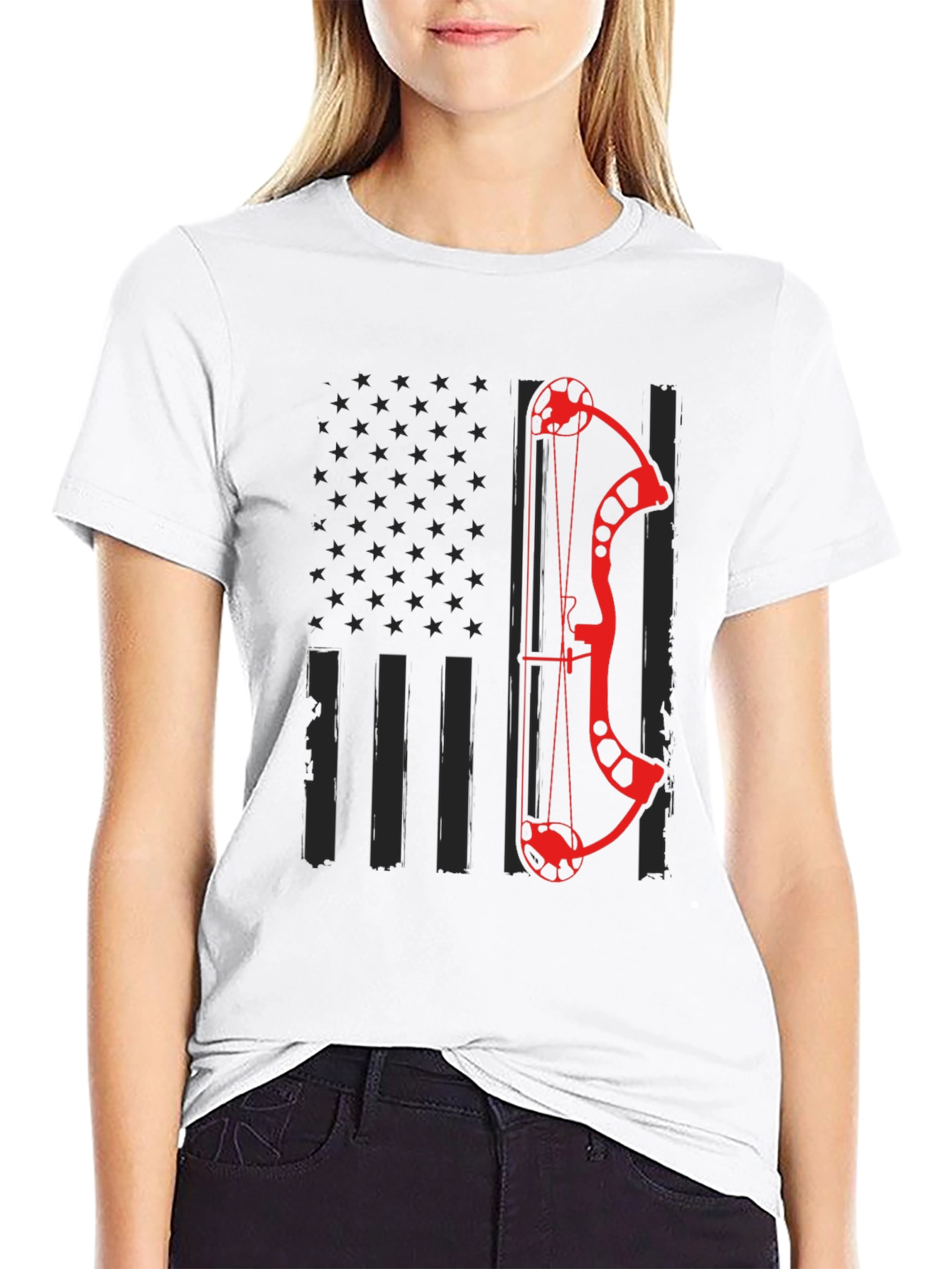 Black Archery Bow American Flag Graphic T-Shirt view 9
