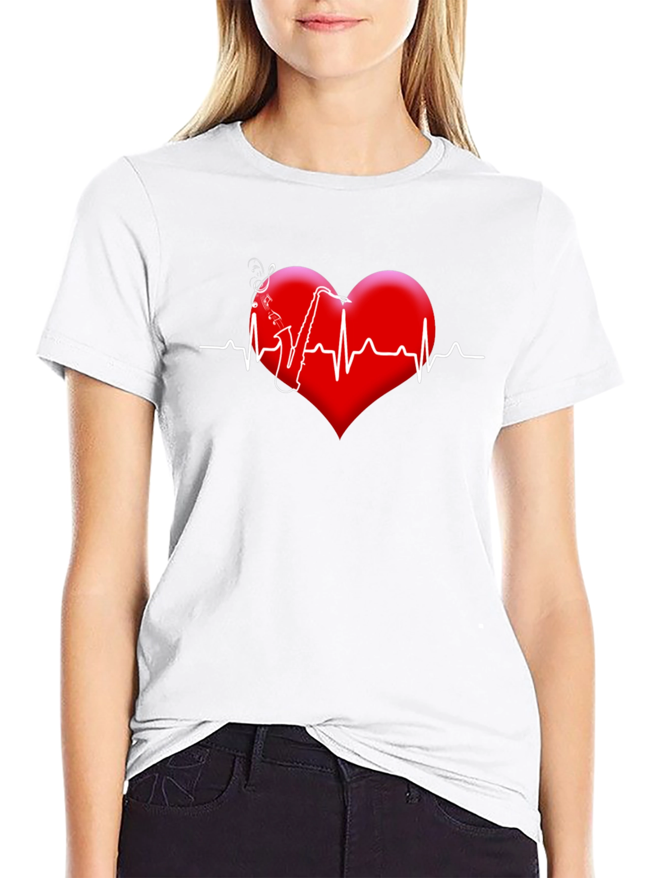 Black Saxophone Heartbeat Graphic Tee view 9