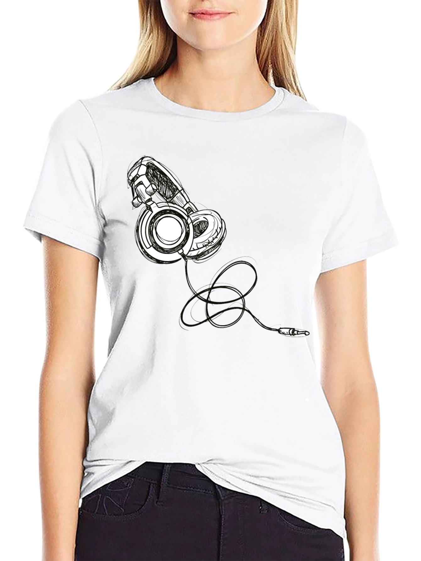 Black Headphone Graphic Tee - Stylish Black T-Shirt view 9
