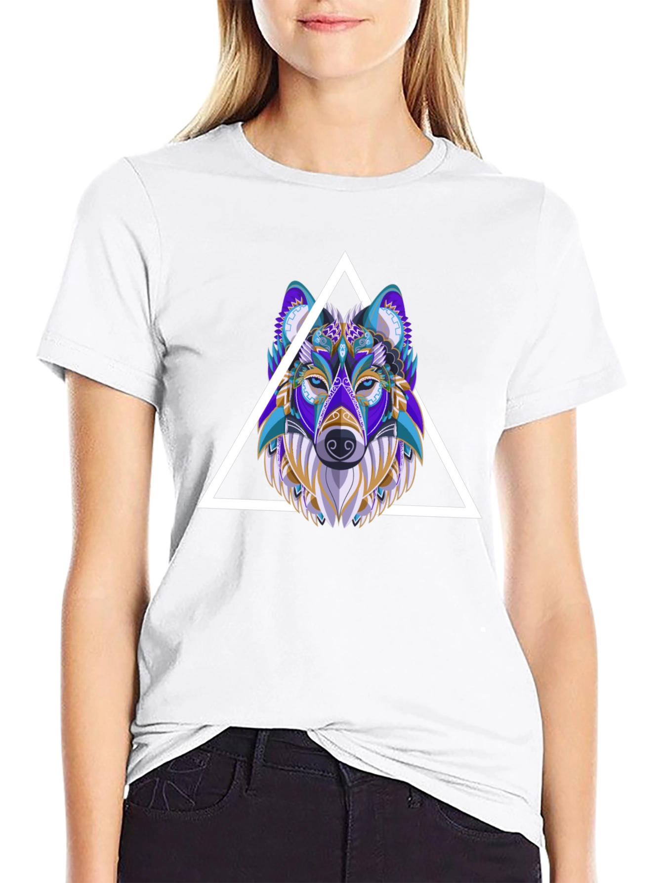 Black Wolf Graphic Tee - Geometric Style Black T-Shirt view 9