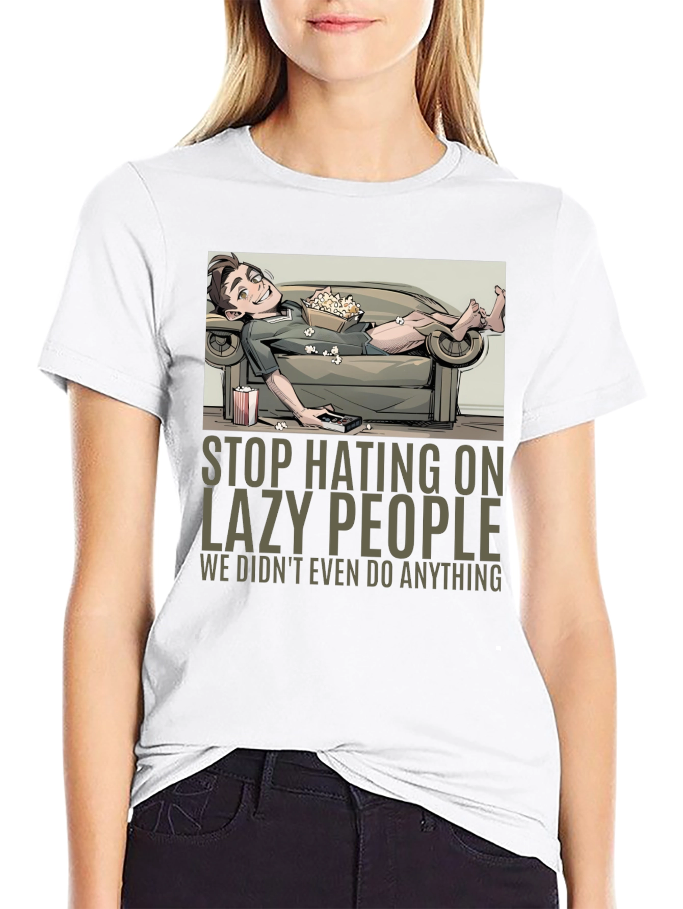 Black Stop Hating Lazy People Graphic Tee view 9