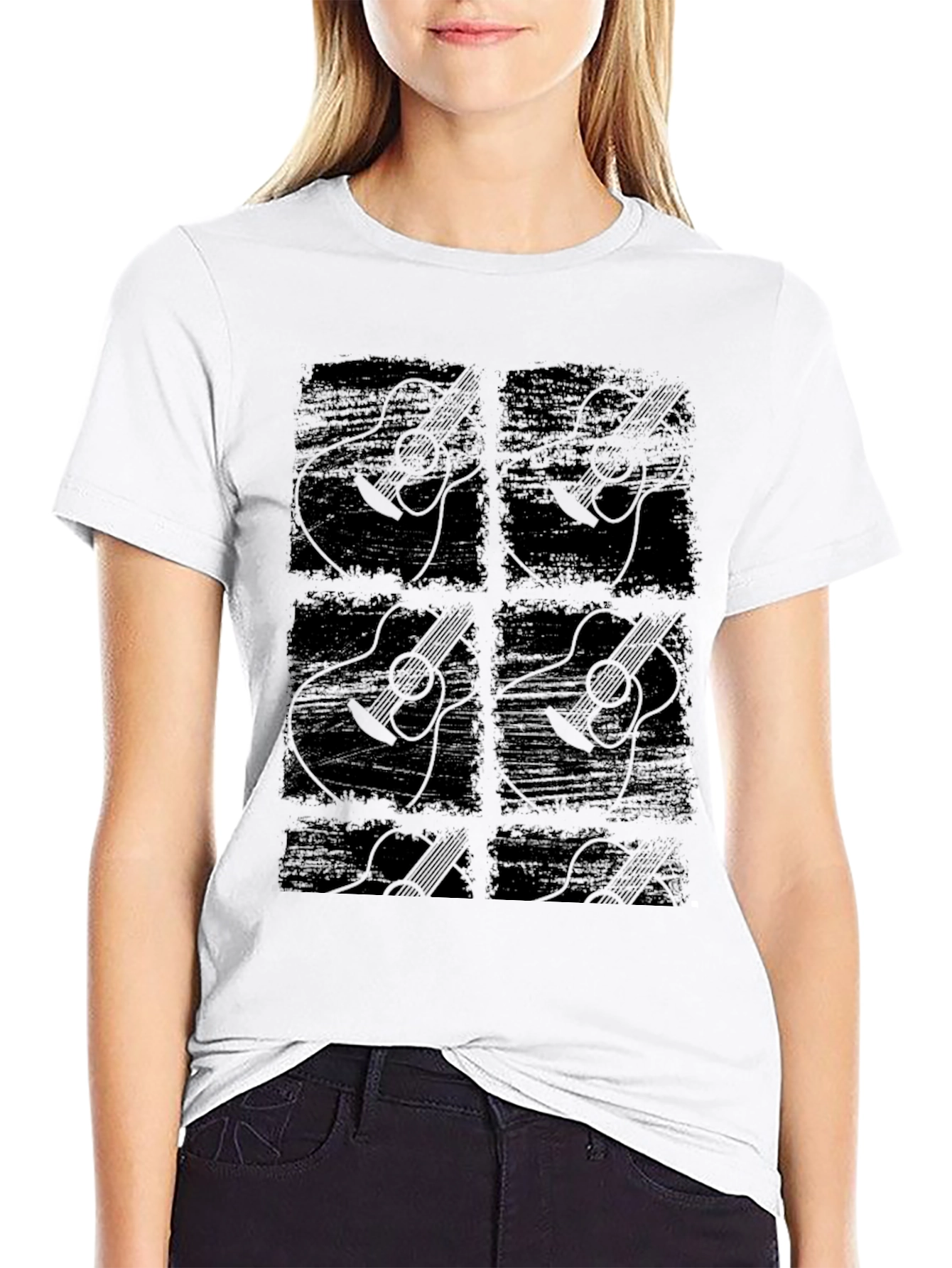 Black Guitar Graphic Print Black T-Shirt view 9