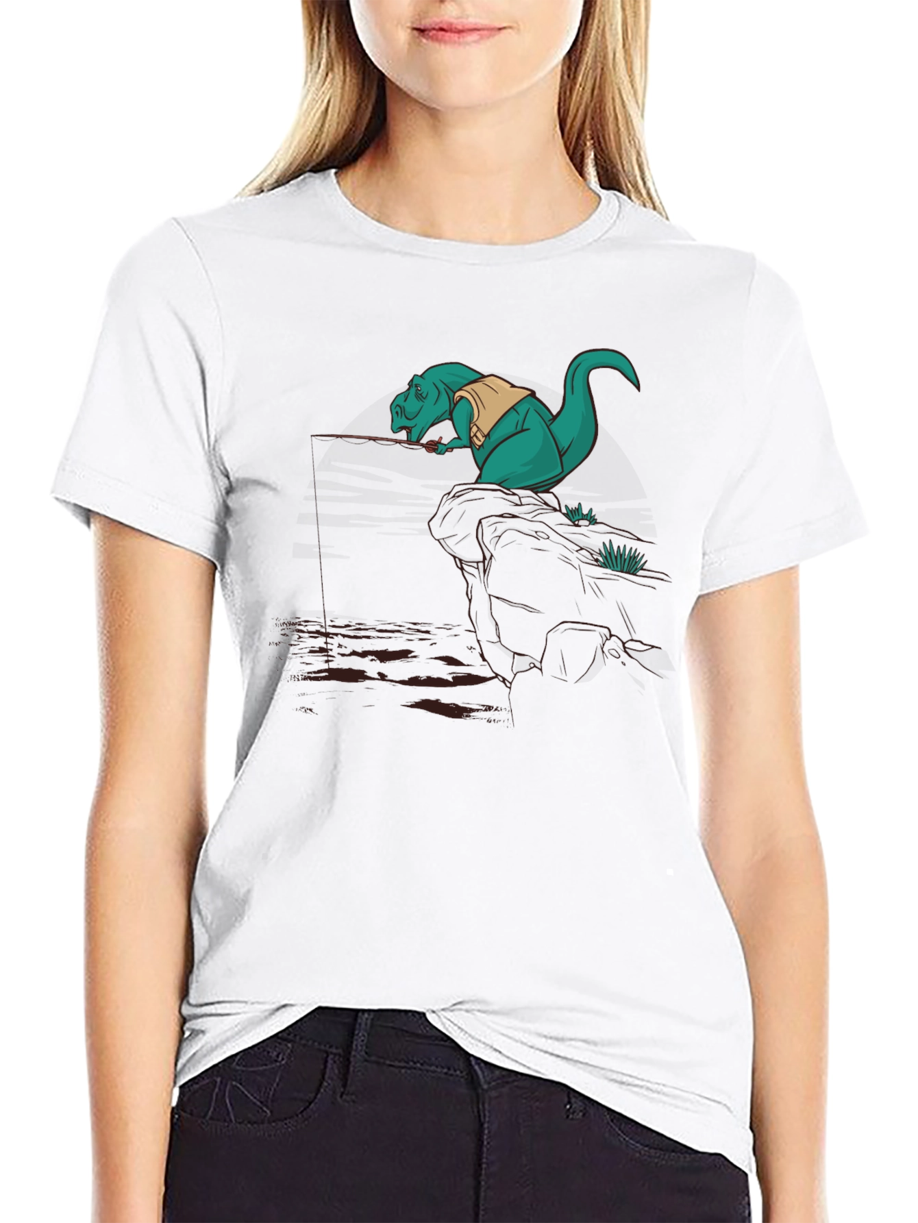 Black Dino Fishing Tee - Black Cotton T-Shirt view 9