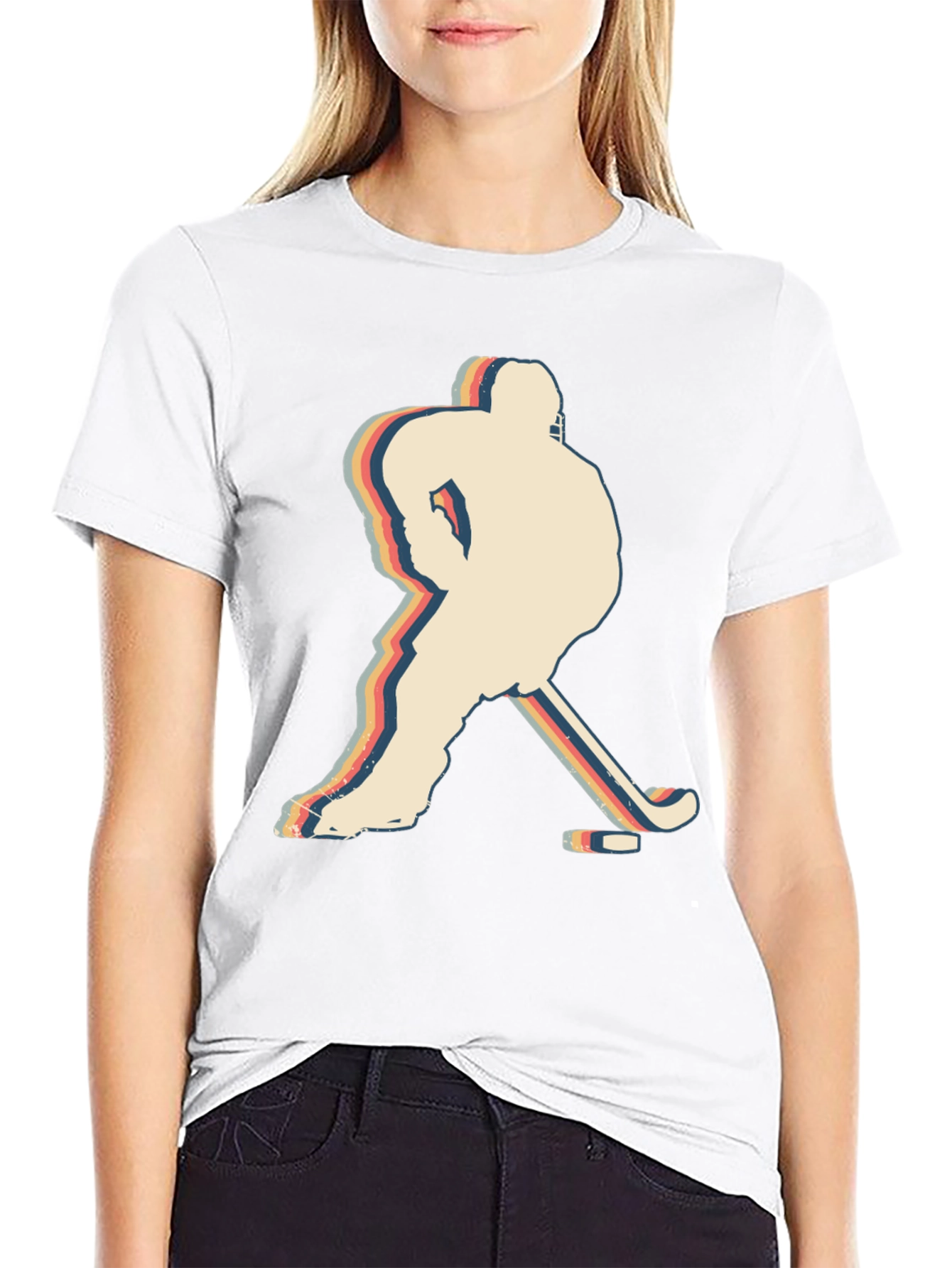 Black Retro Hockey Player Silhouette Graphic T-Shirt view 9