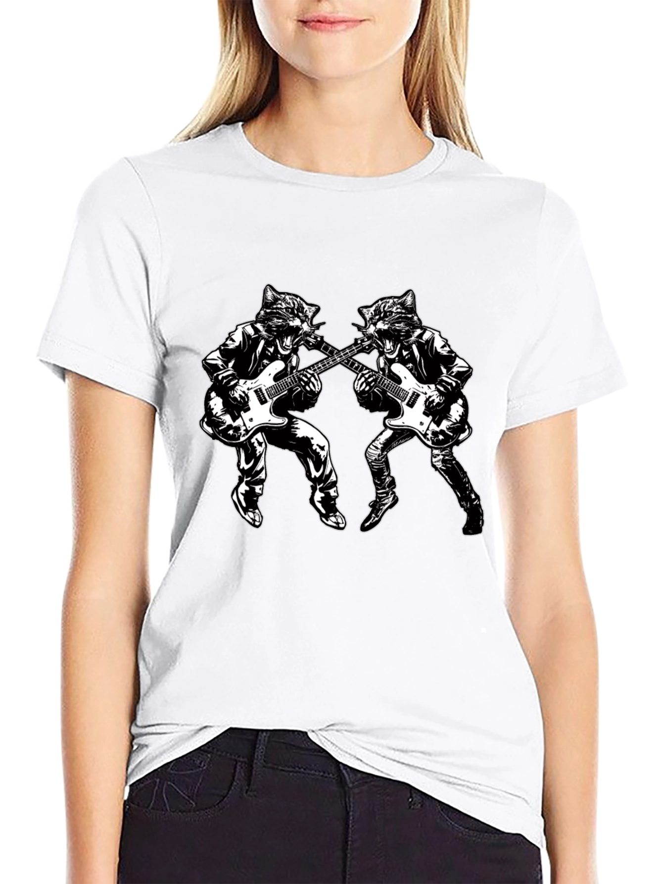 Black Rockin' Cat Band T-Shirt - Unisex Style view 9