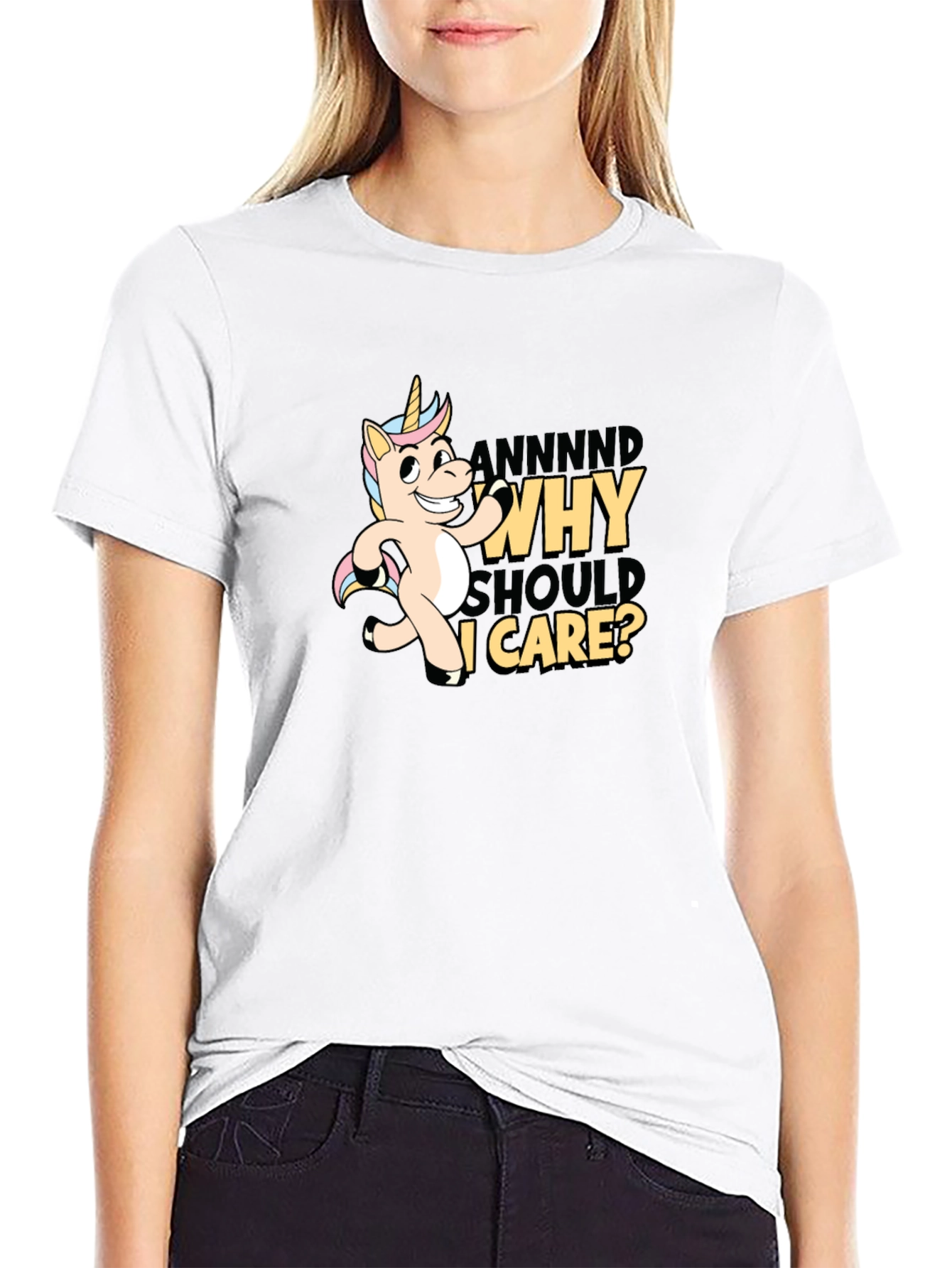 Black Funny Unicorn Why Should I Care T-Shirt view 9