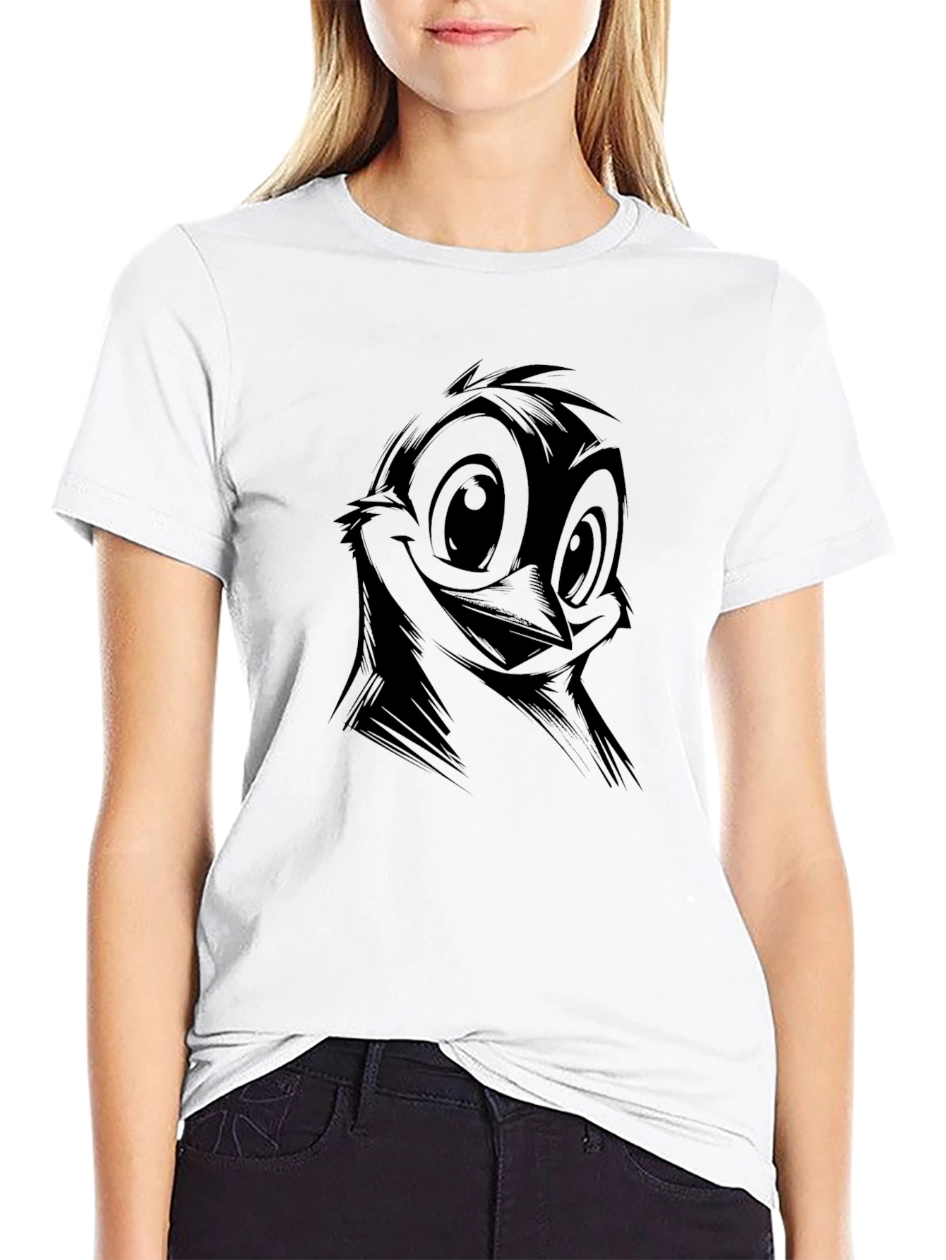 Black Cartoon Bird Graphic Black T-Shirt view 9
