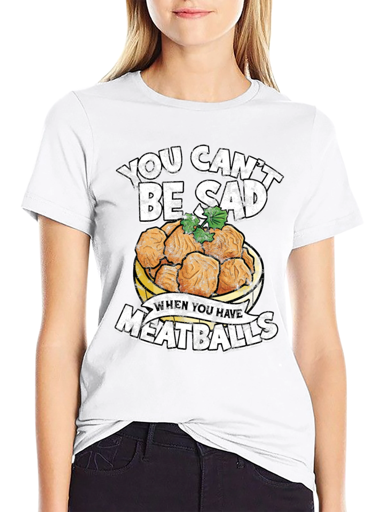 Black You Can't Be Sad Meatballs Graphic Tee view 9
