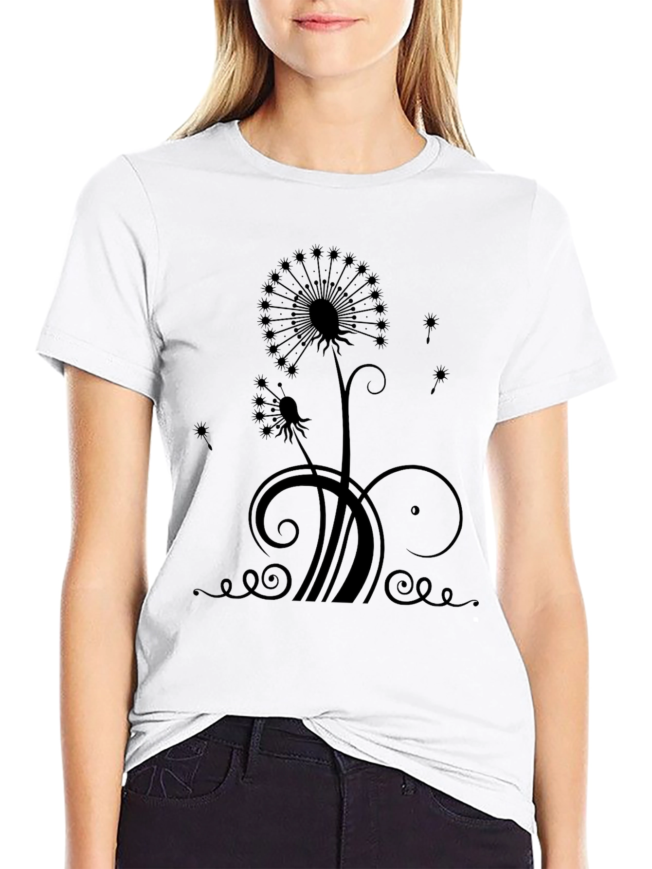 Black Dandelion Graphic Print Black T-Shirt view 9