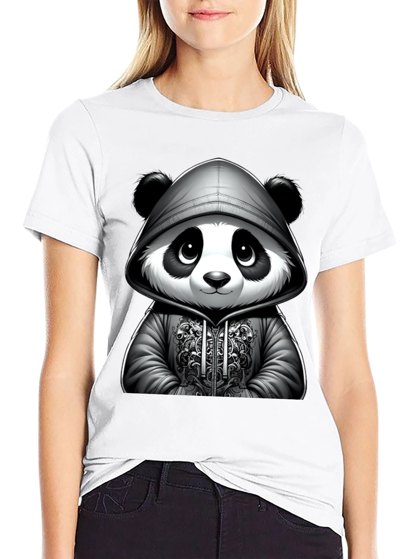 Black Cool Panda Hoodie T-Shirt view 9