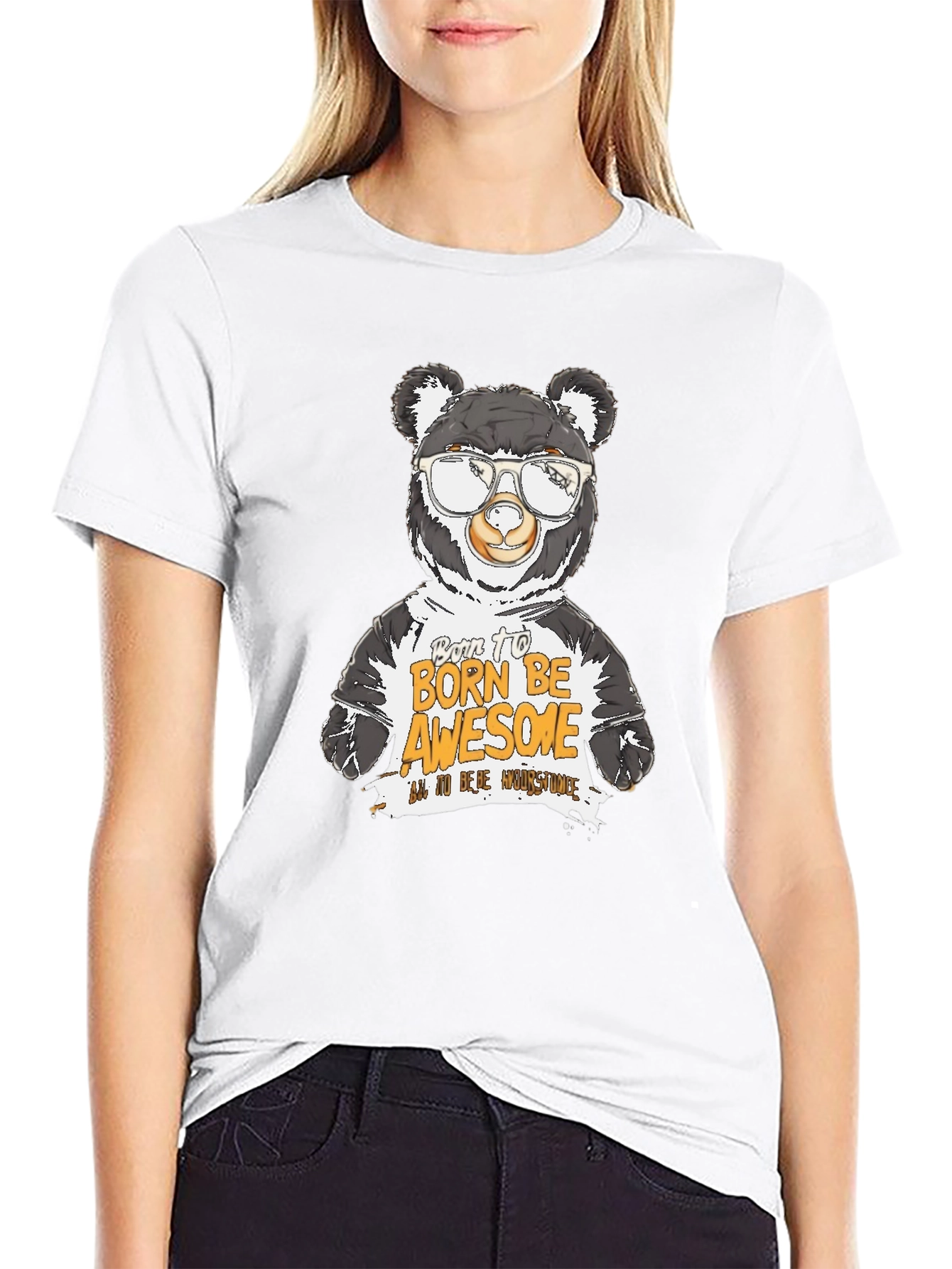 Black Cool Bear Graphic T-Shirt - Born to Be Awesome view 9