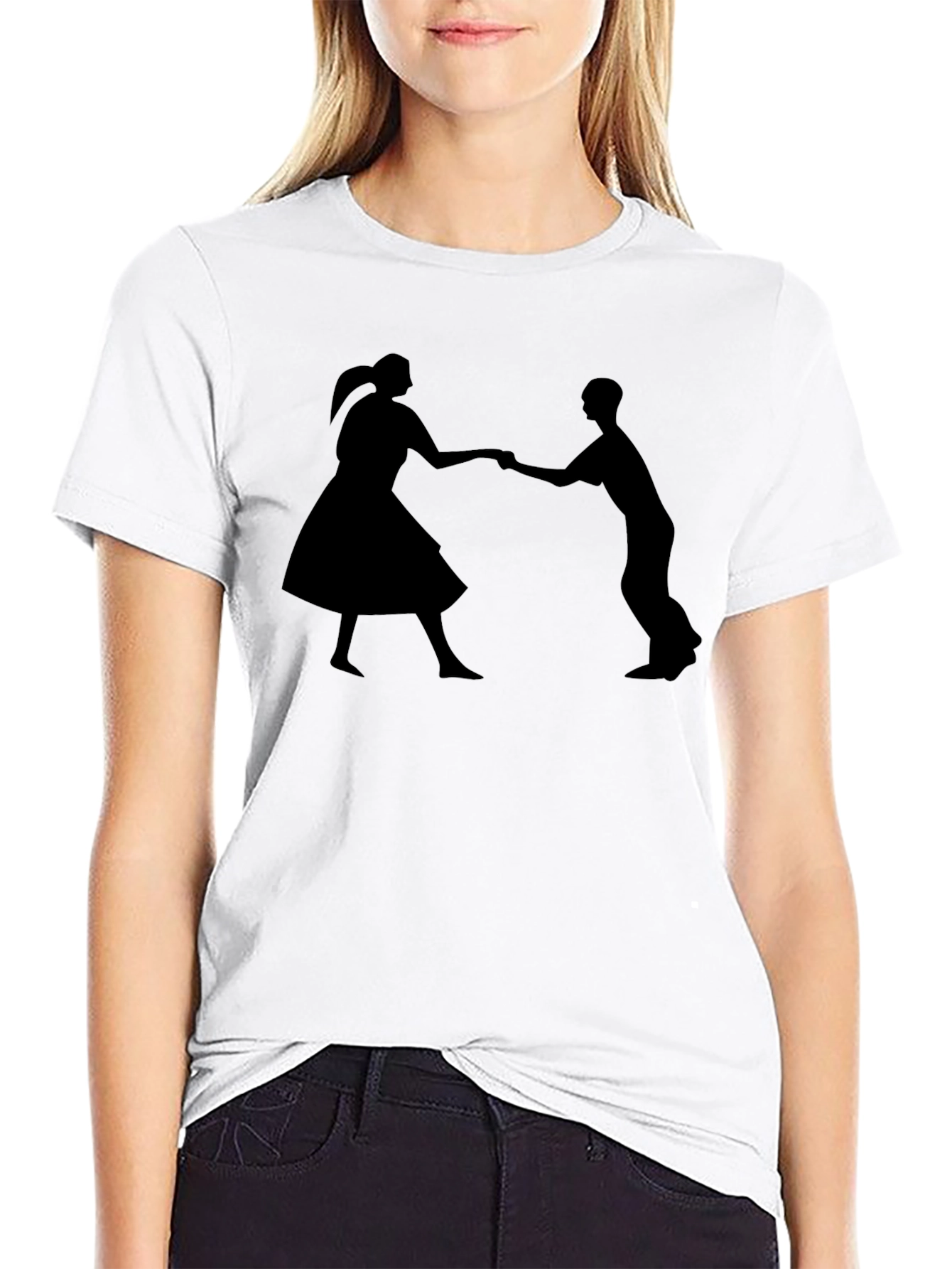 Black Swing Dance Silhouette Black T-Shirt view 9