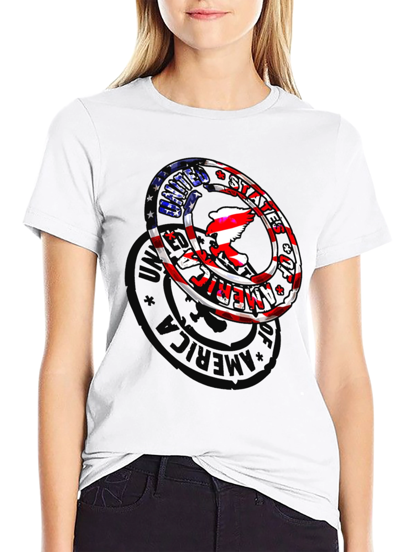 Black USA Eagle Graphic Print Men's Black T-Shirt view 9