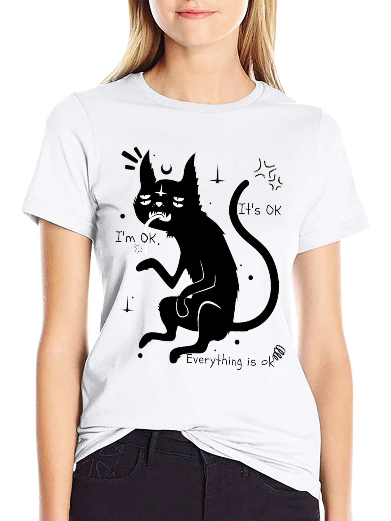 Black Gothic Cat Graphic Tee - I'm OK, Everything is OK view 9