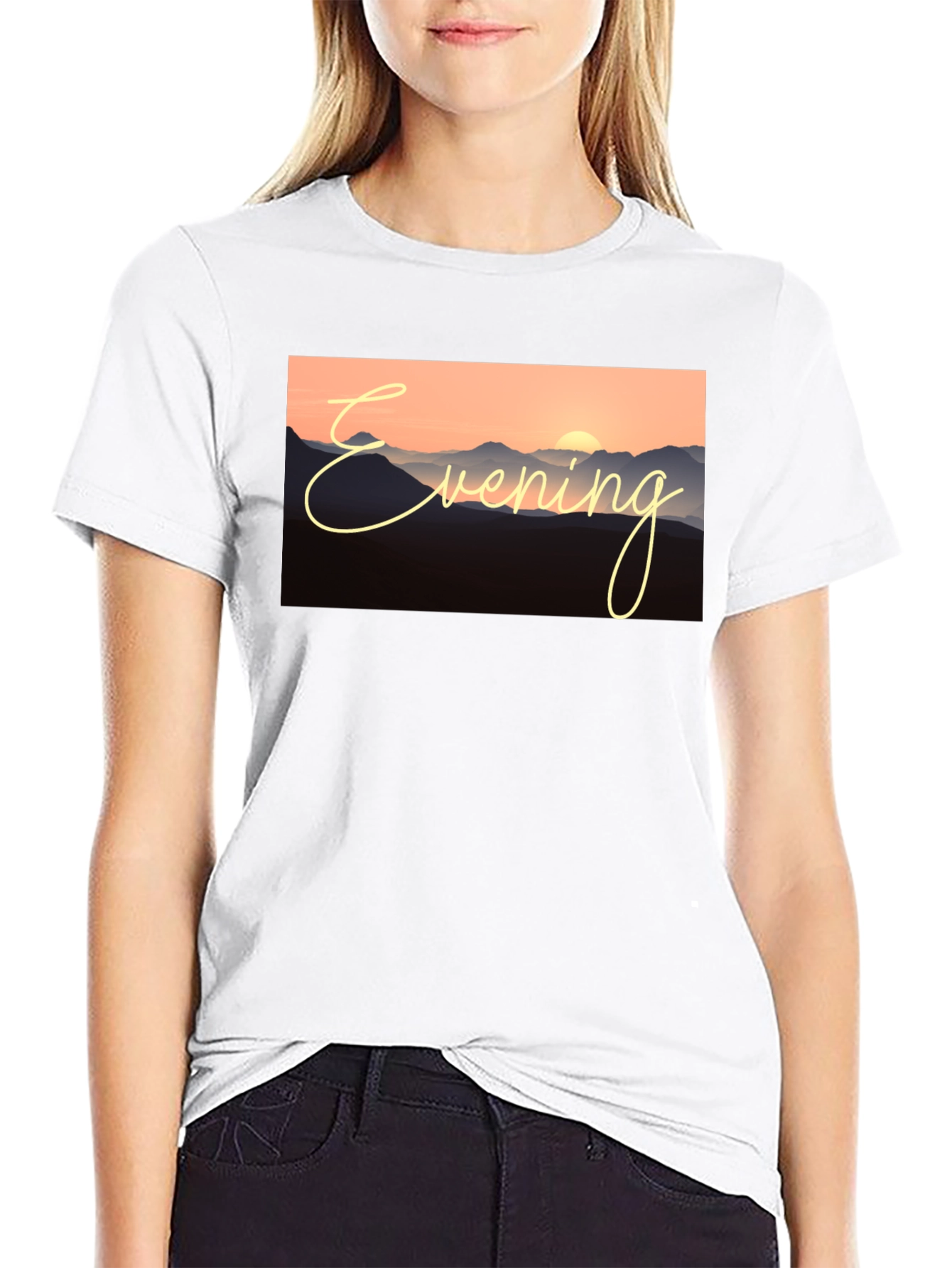 Black Evening Mountain Sunset Black T-Shirt view 9