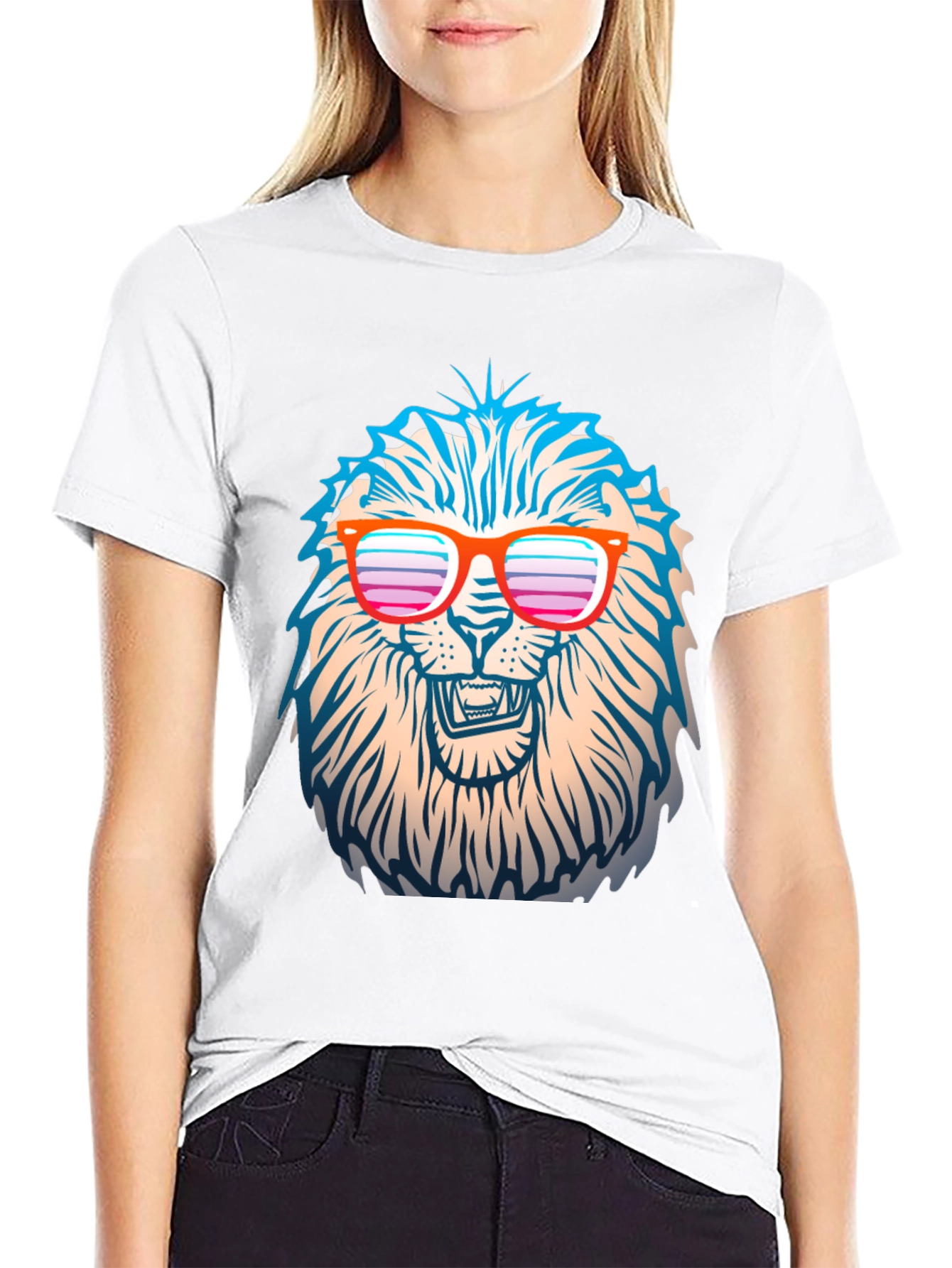 Black Cool Lion T-Shirt with Retro Sunglasses view 9