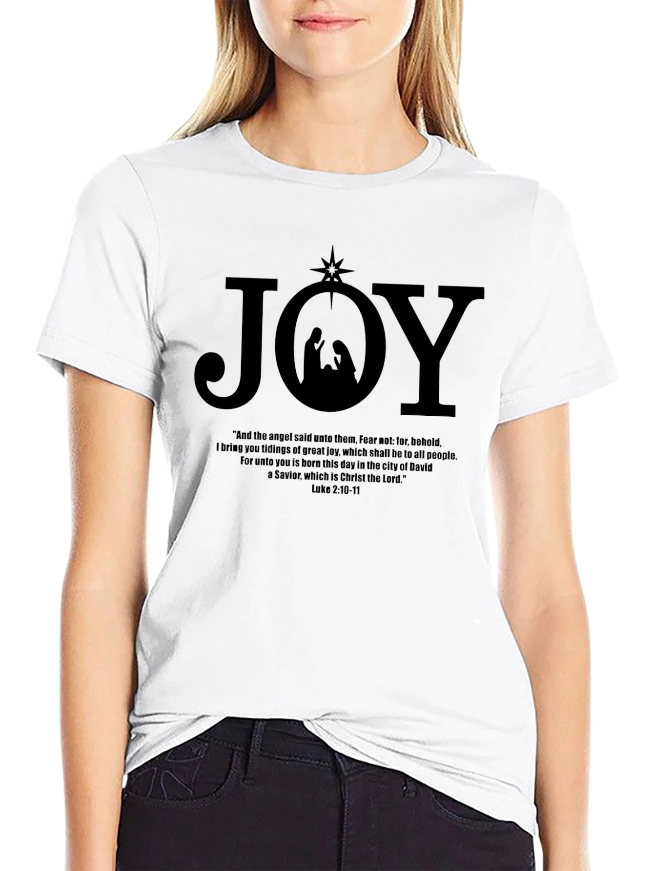 Joy Nativity Black T-Shirt - Luke 2:10-11 - 9