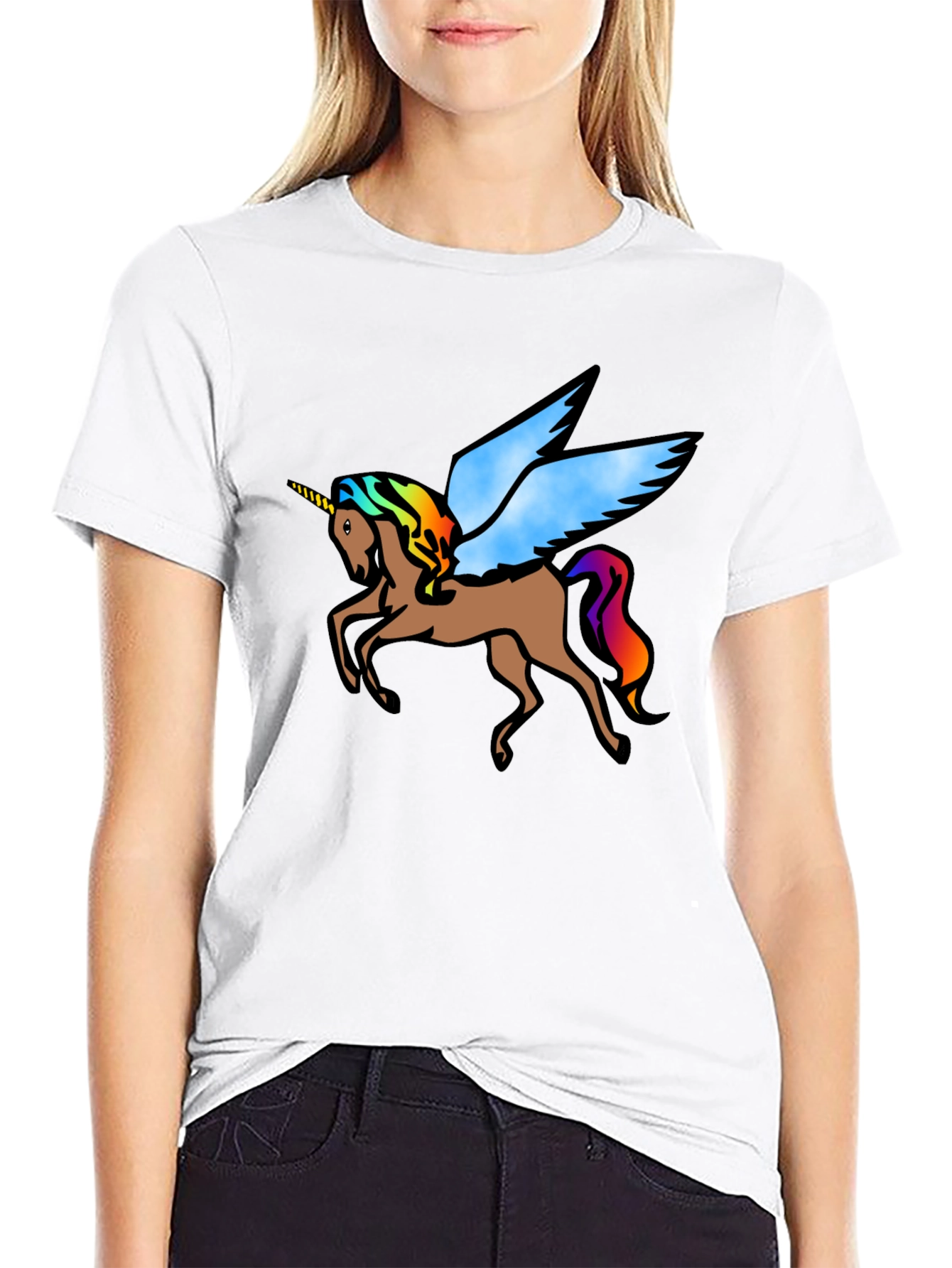Black Unicorn Pegasus Graphic Tee - Black Cotton T-Shirt view 9