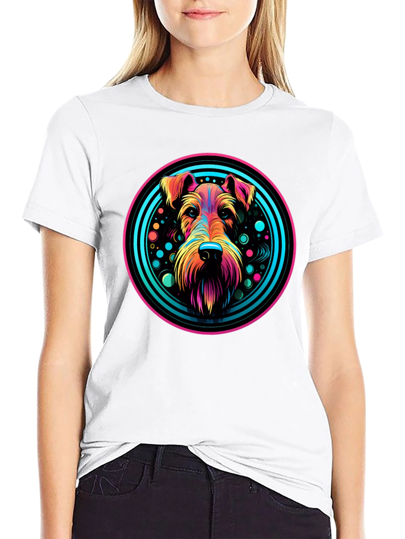 Black Vibrant Dog Graphic Tee - Colorful Pup Design view 9