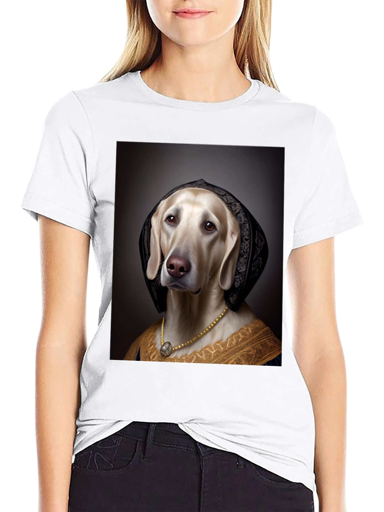 Black Renaissance Dog Portrait T-Shirt - Unique Art Tee view 9