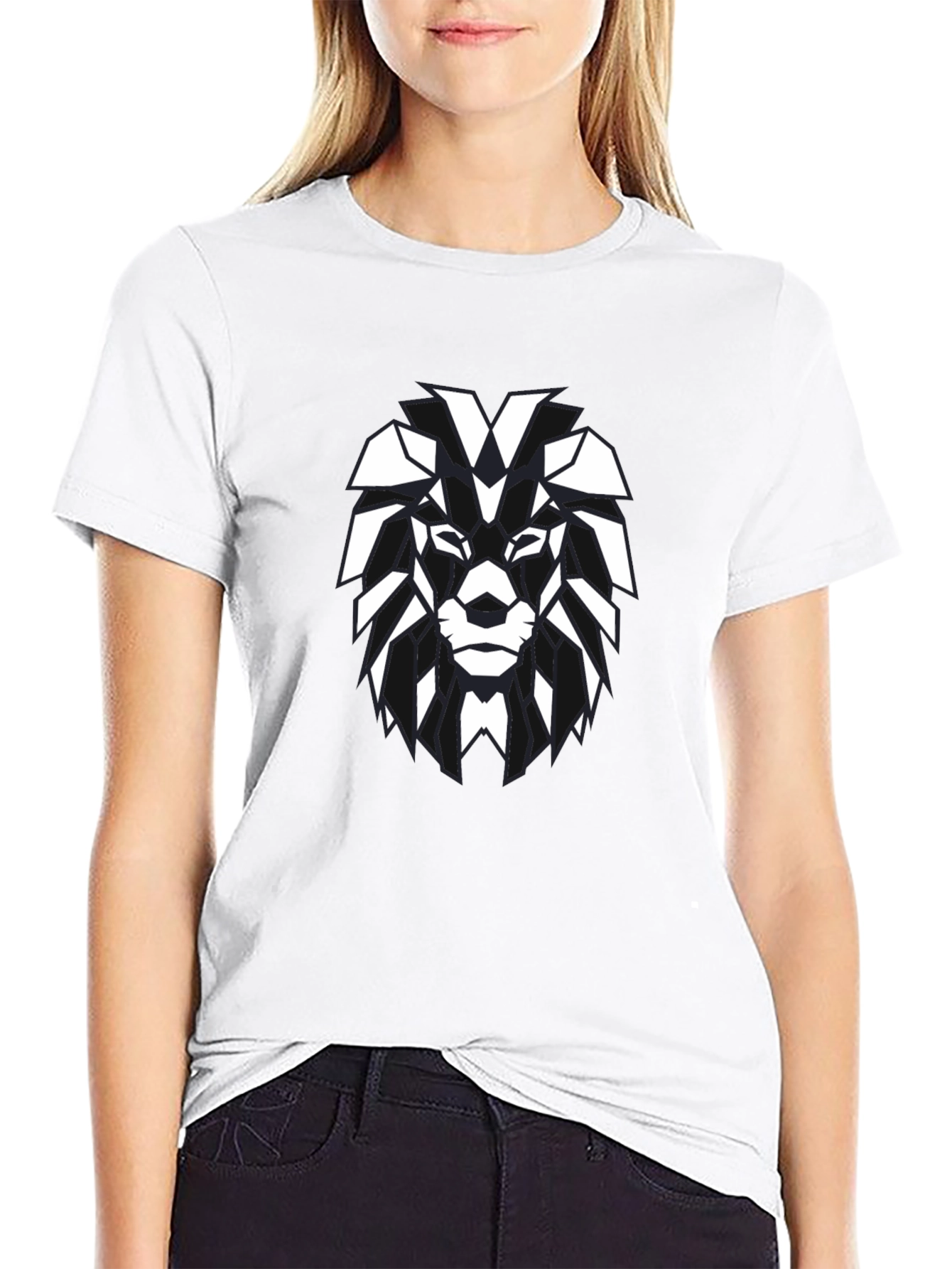 Black Geometric Lion Graphic Black T-Shirt view 9