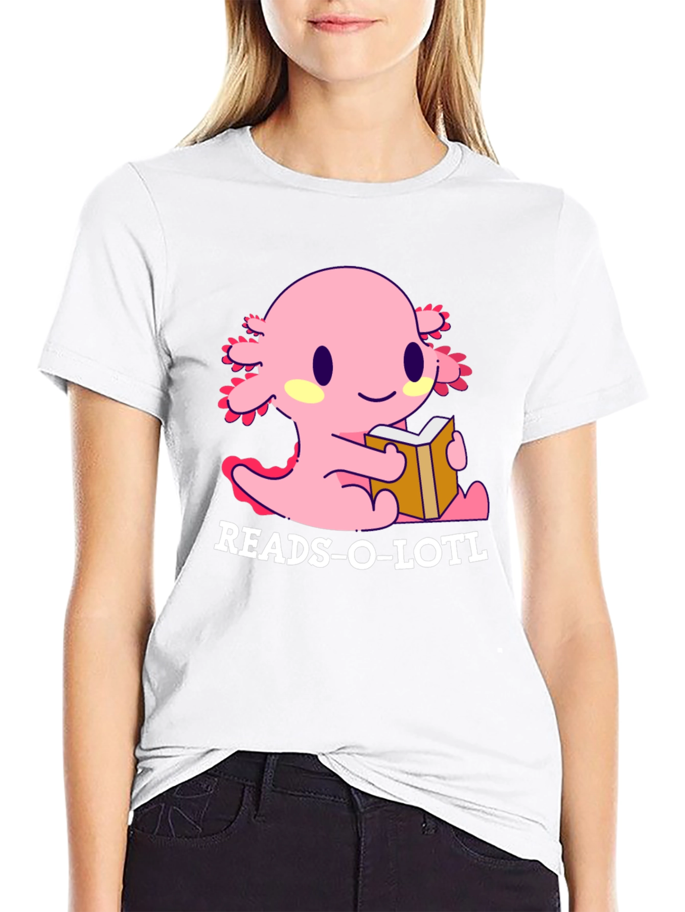 Black Reads-O-Lotl Axolotl Reading T-Shirt view 9