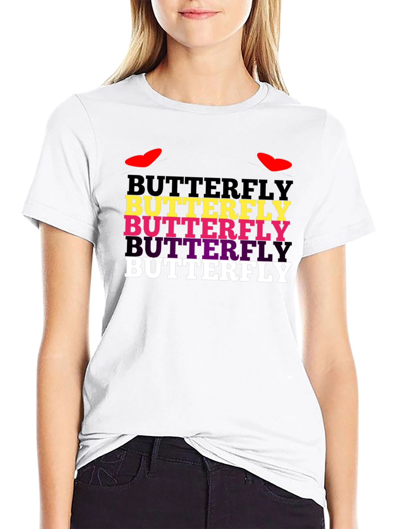Black Butterfly Text Graphic Tee - Trendy Casual T-Shirt view 9