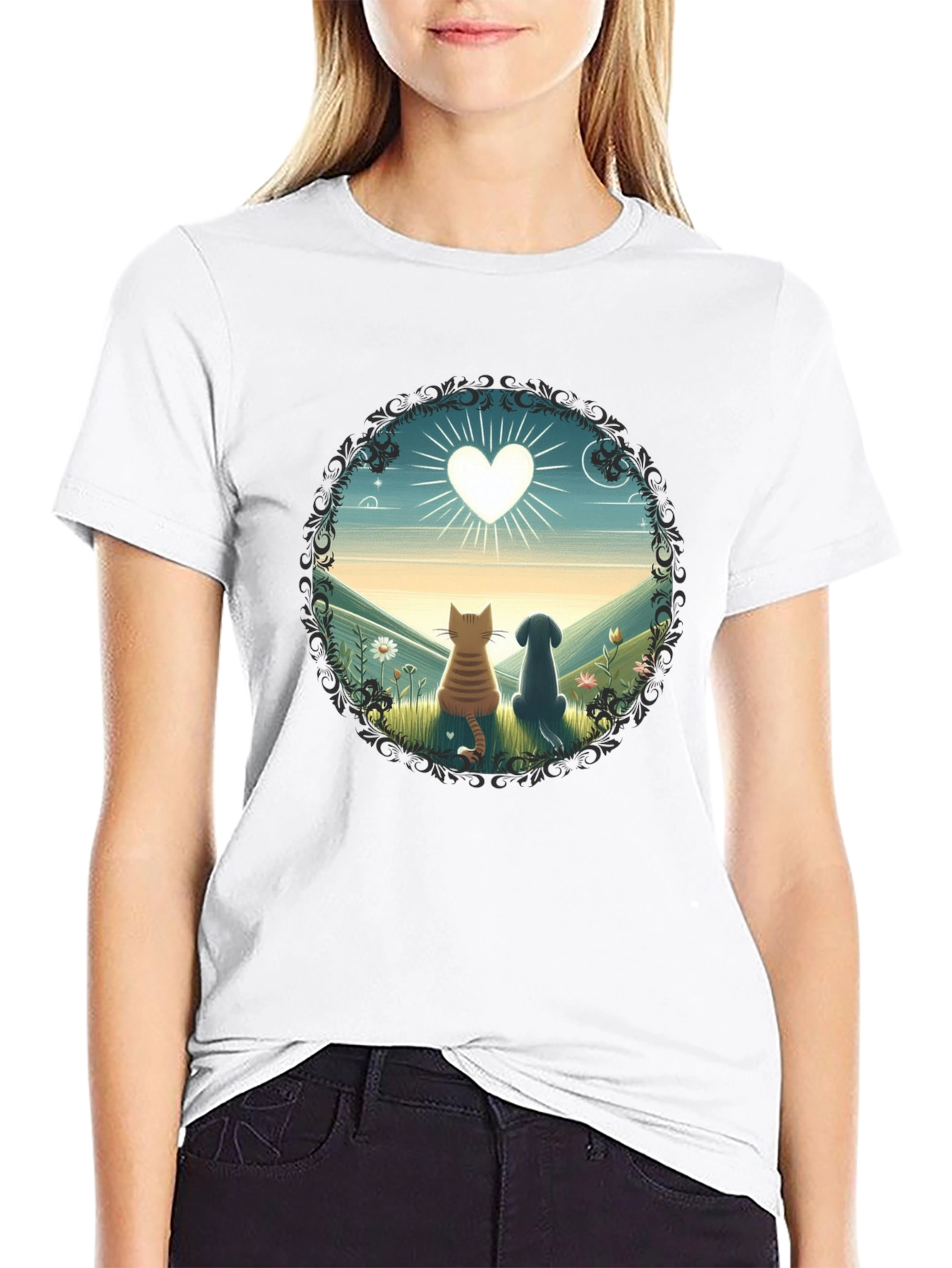 Black Cat & Dog Love T-Shirt view 9
