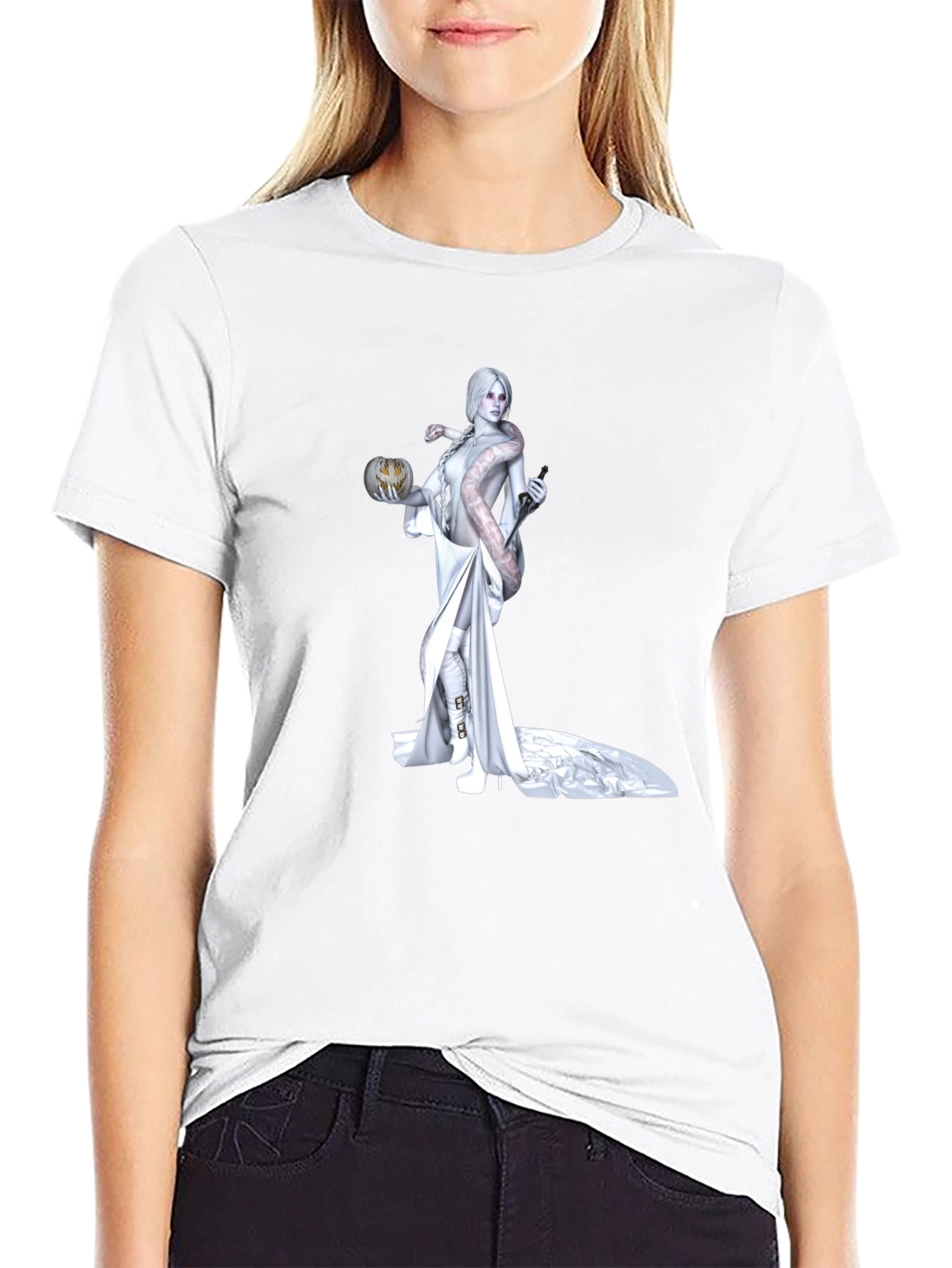 Black Halloween Snake Woman Graphic Tee view 9
