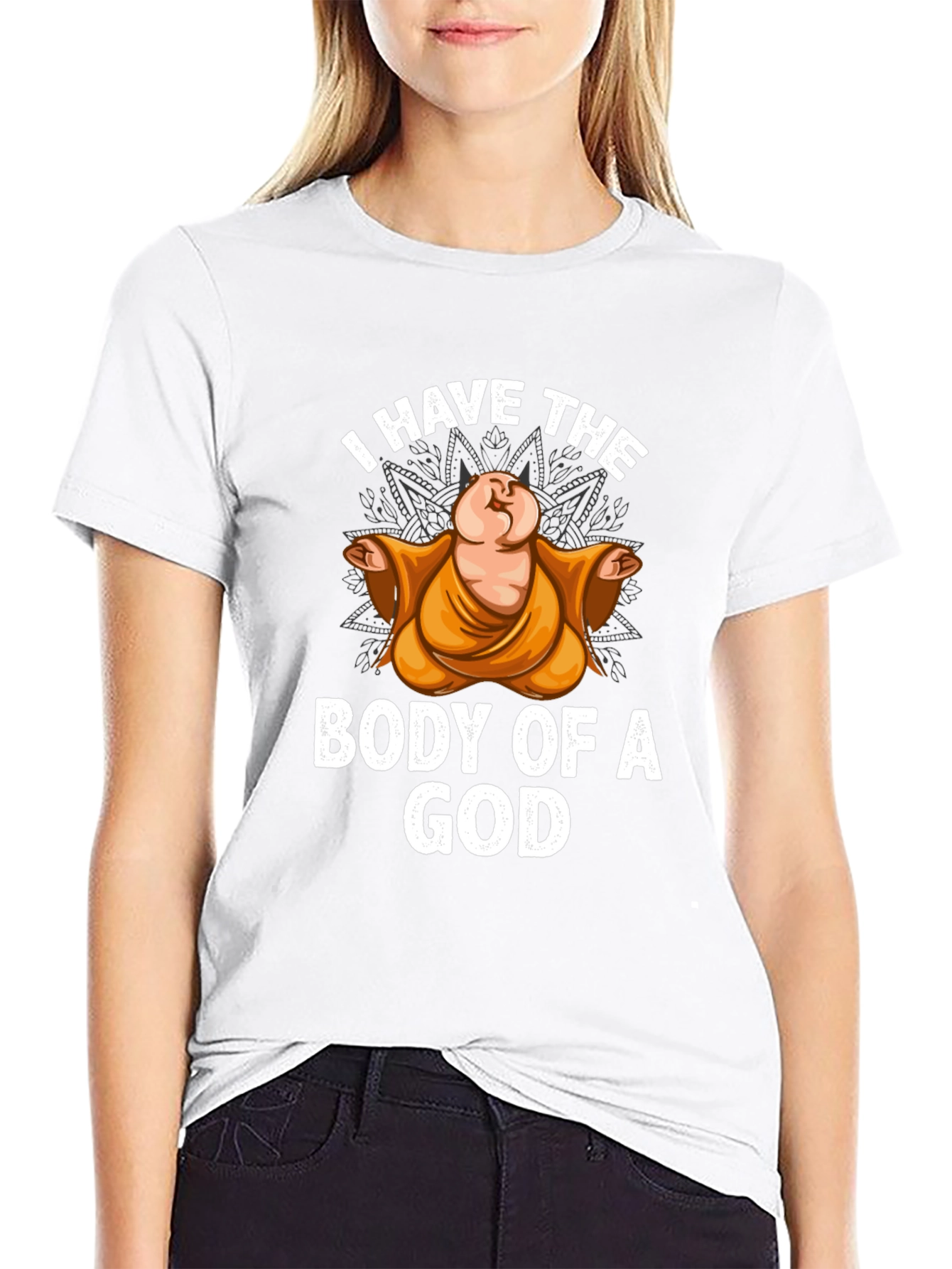 Black I Have The Body Of A God T-Shirt Funny Buddha Graphic Tee view 9