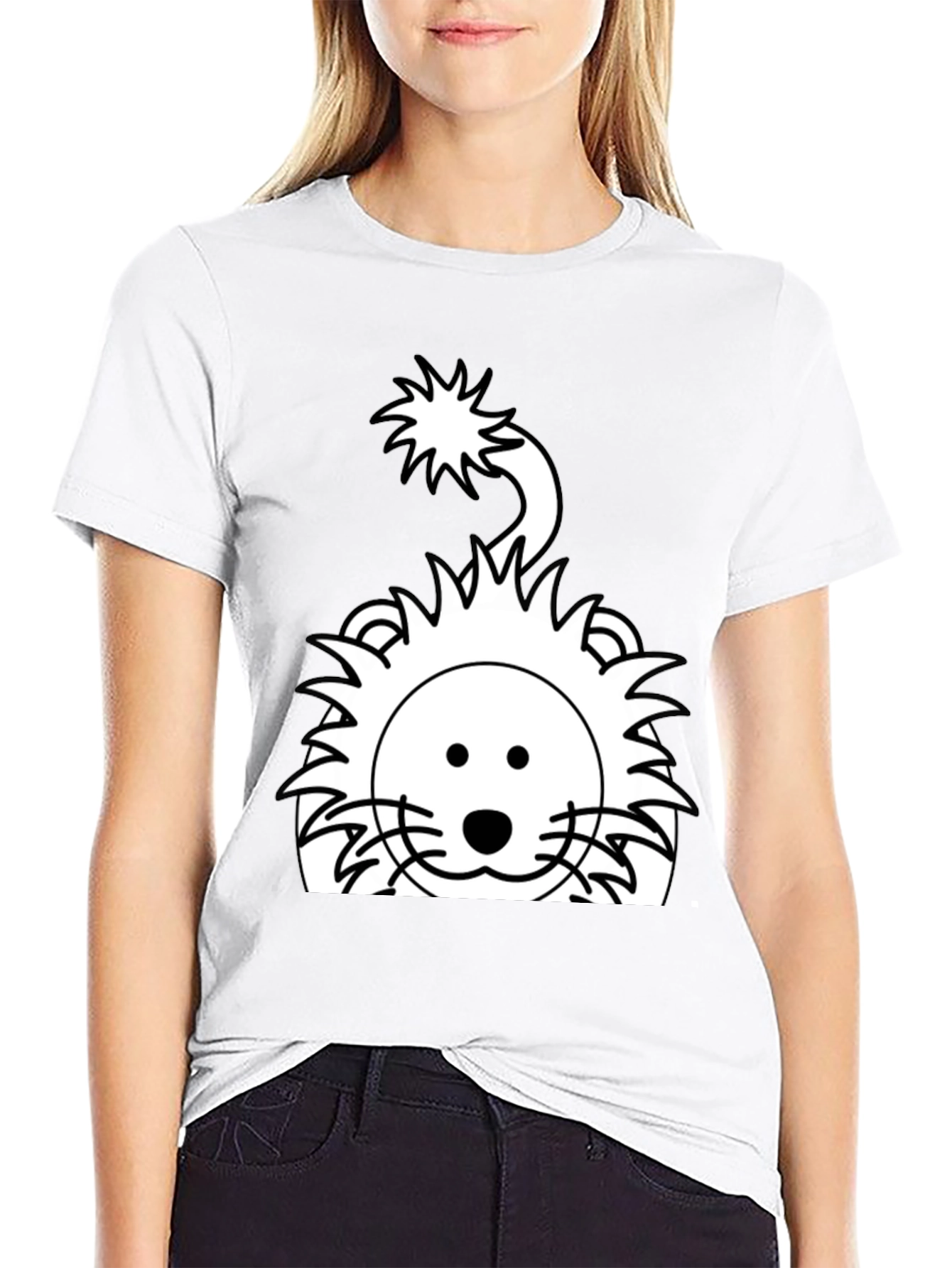 Black Cartoon Lion Graphic Tee - Black view 9
