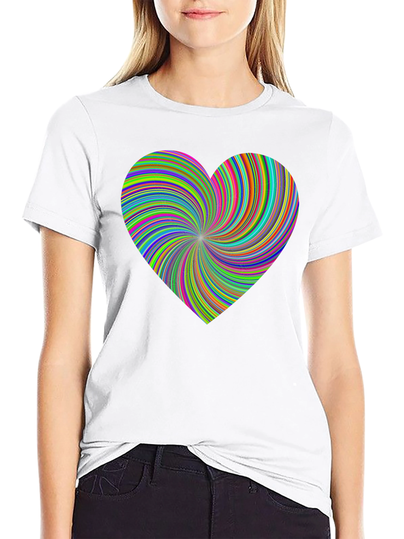 Black Vibrant Swirl Heart Black T-Shirt - Modern Artistic Tee view 9