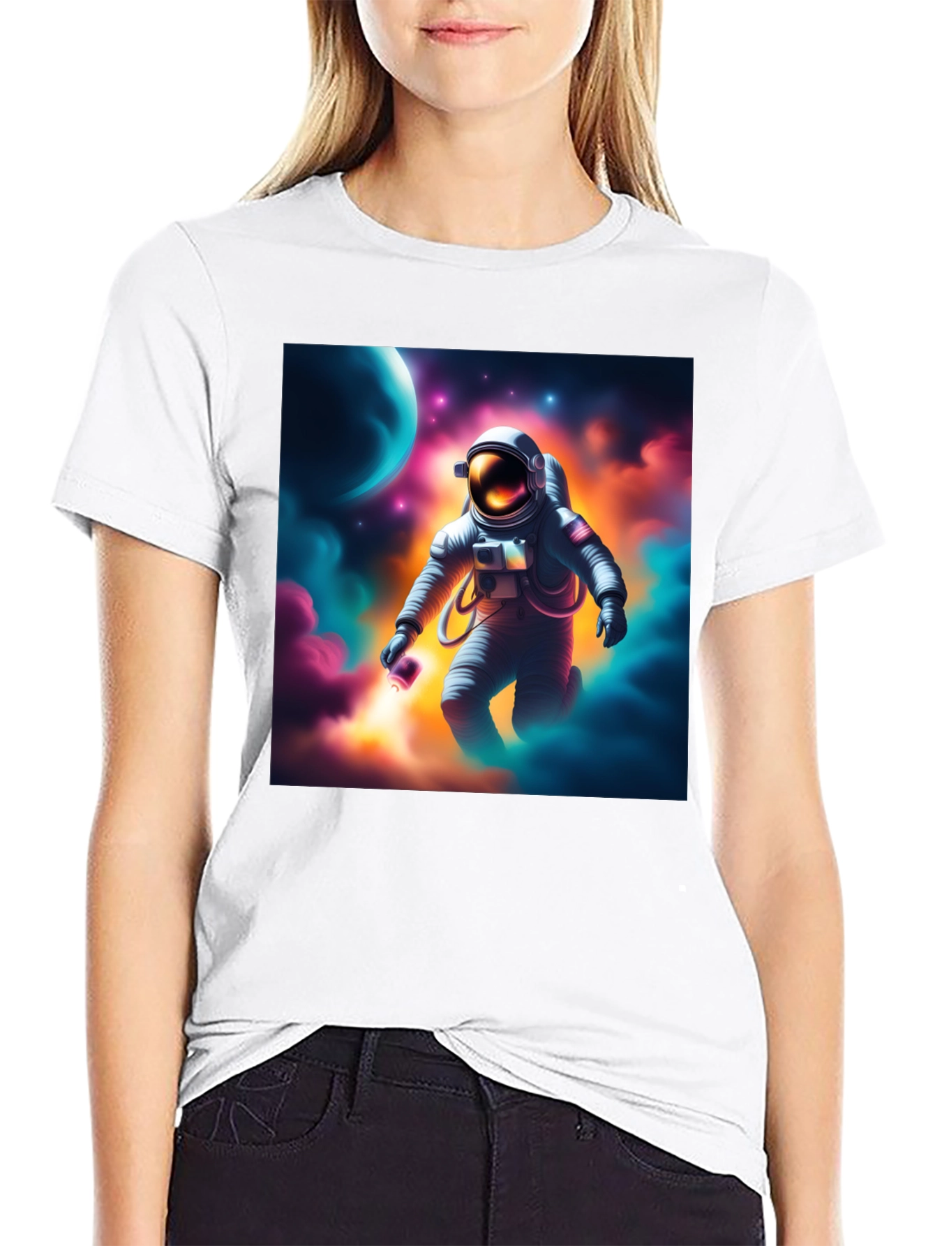 Black Astronaut in Space Graphic T-Shirt view 9