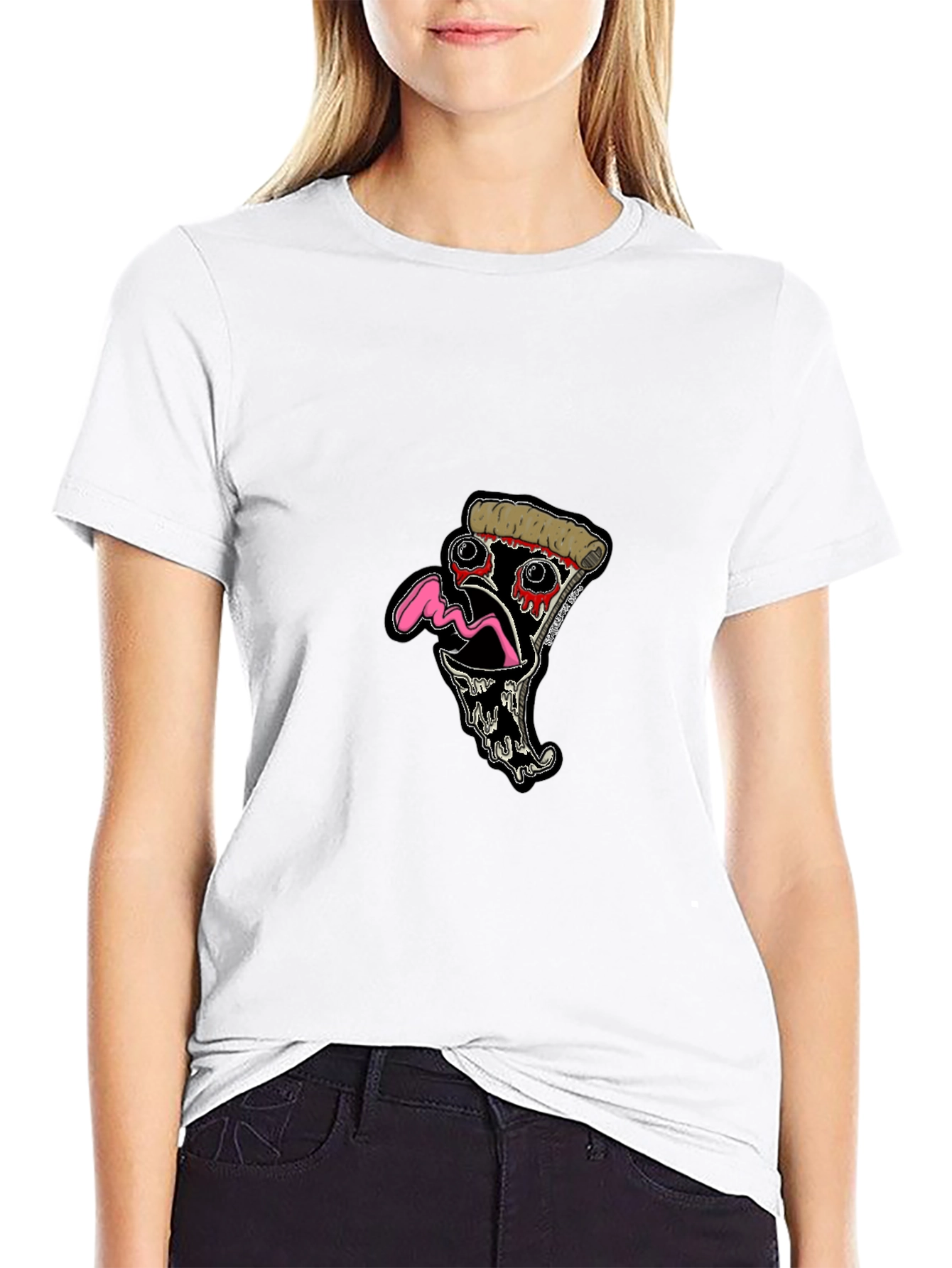 Black Pizza Slice Graphic Tee - Black Cotton T-Shirt view 9
