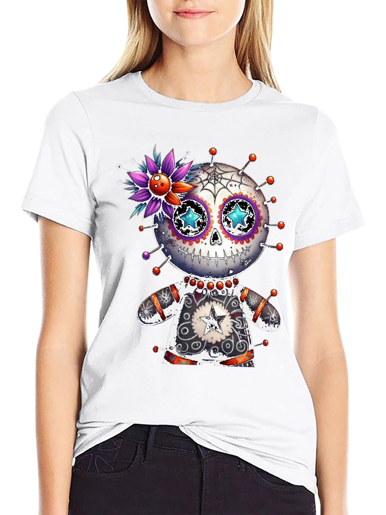 Black Sugar Skull Voodoo Doll T-Shirt view 9