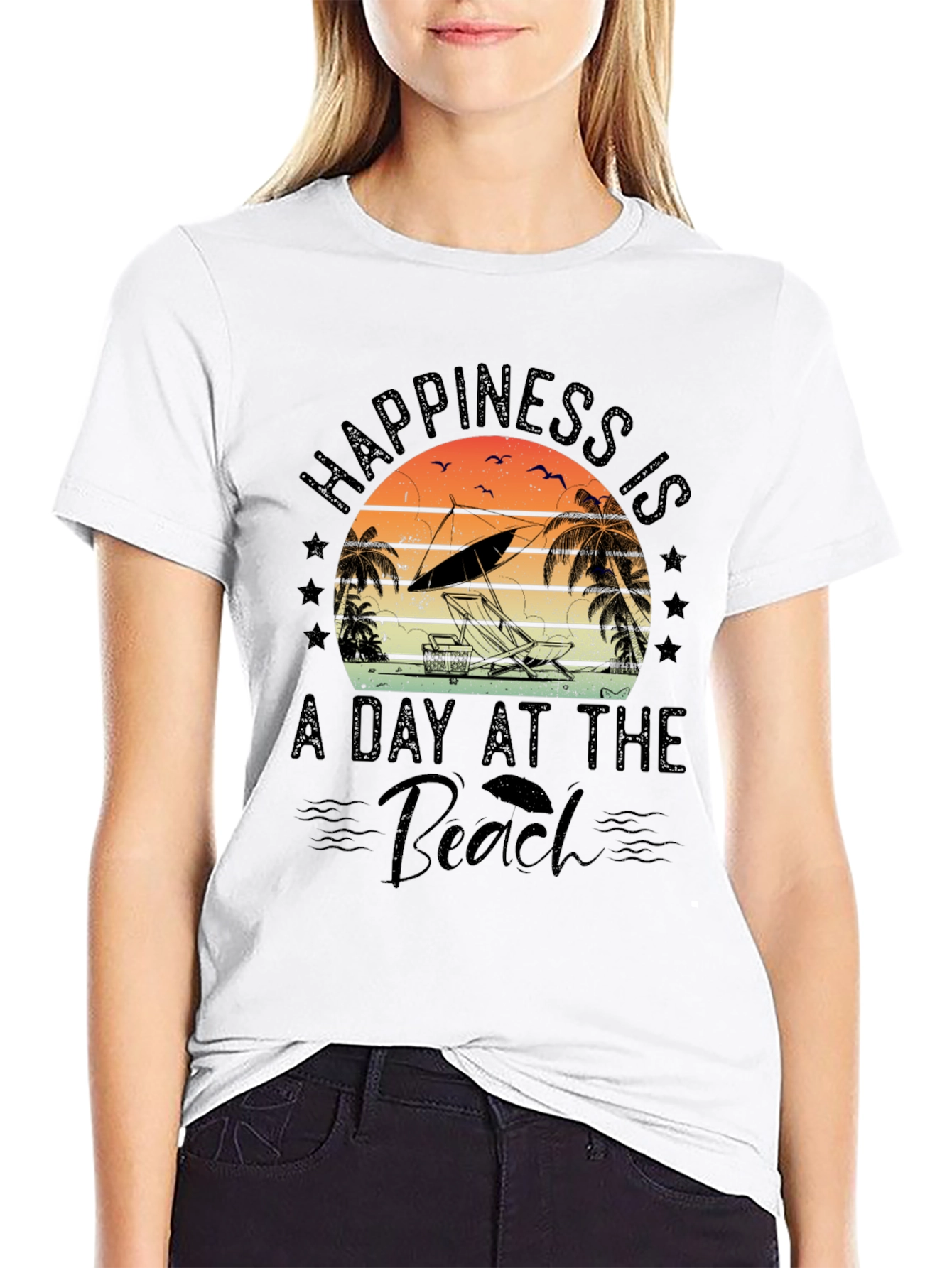 Black Happiness Is A Day At The Beach T-Shirt view 9