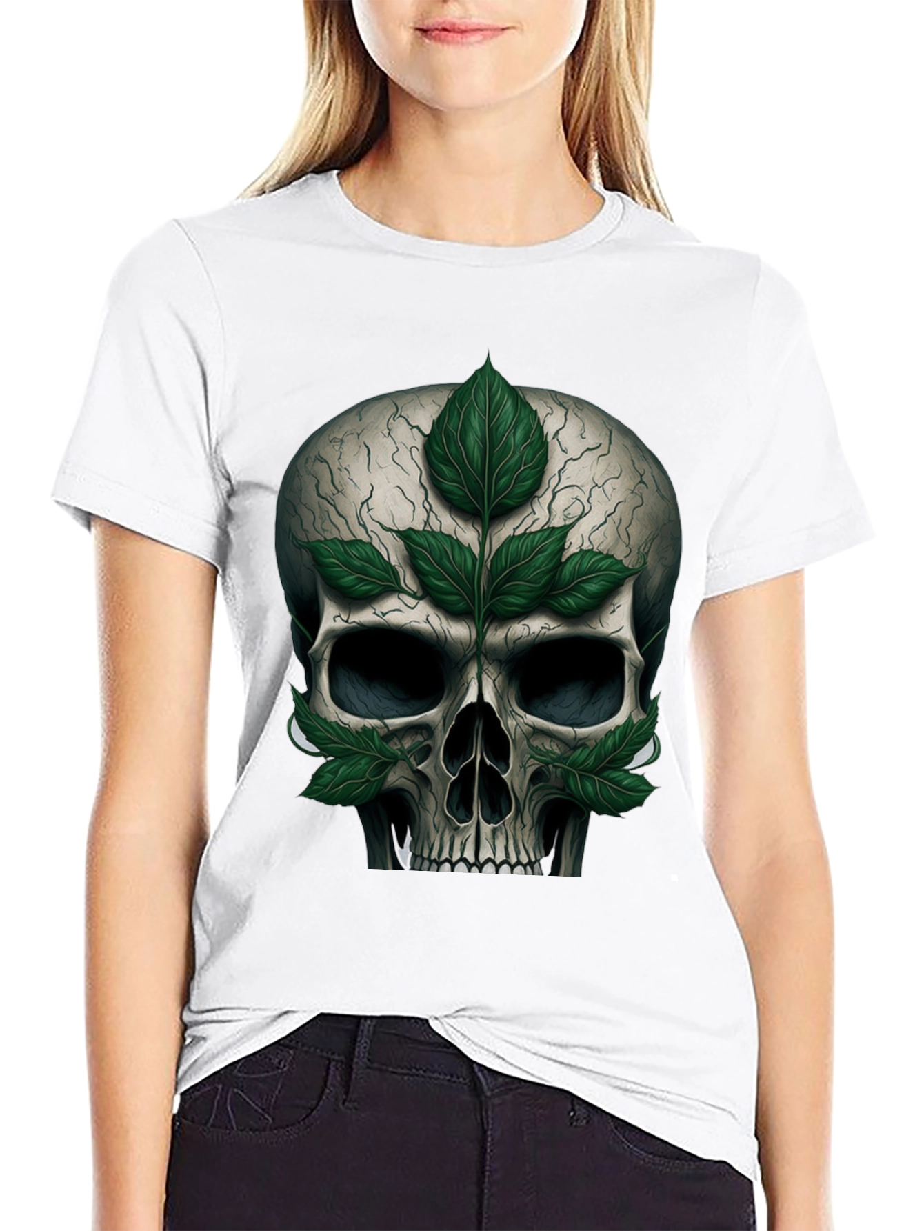 Black Skull & Leaves Graphic T-Shirt view 9