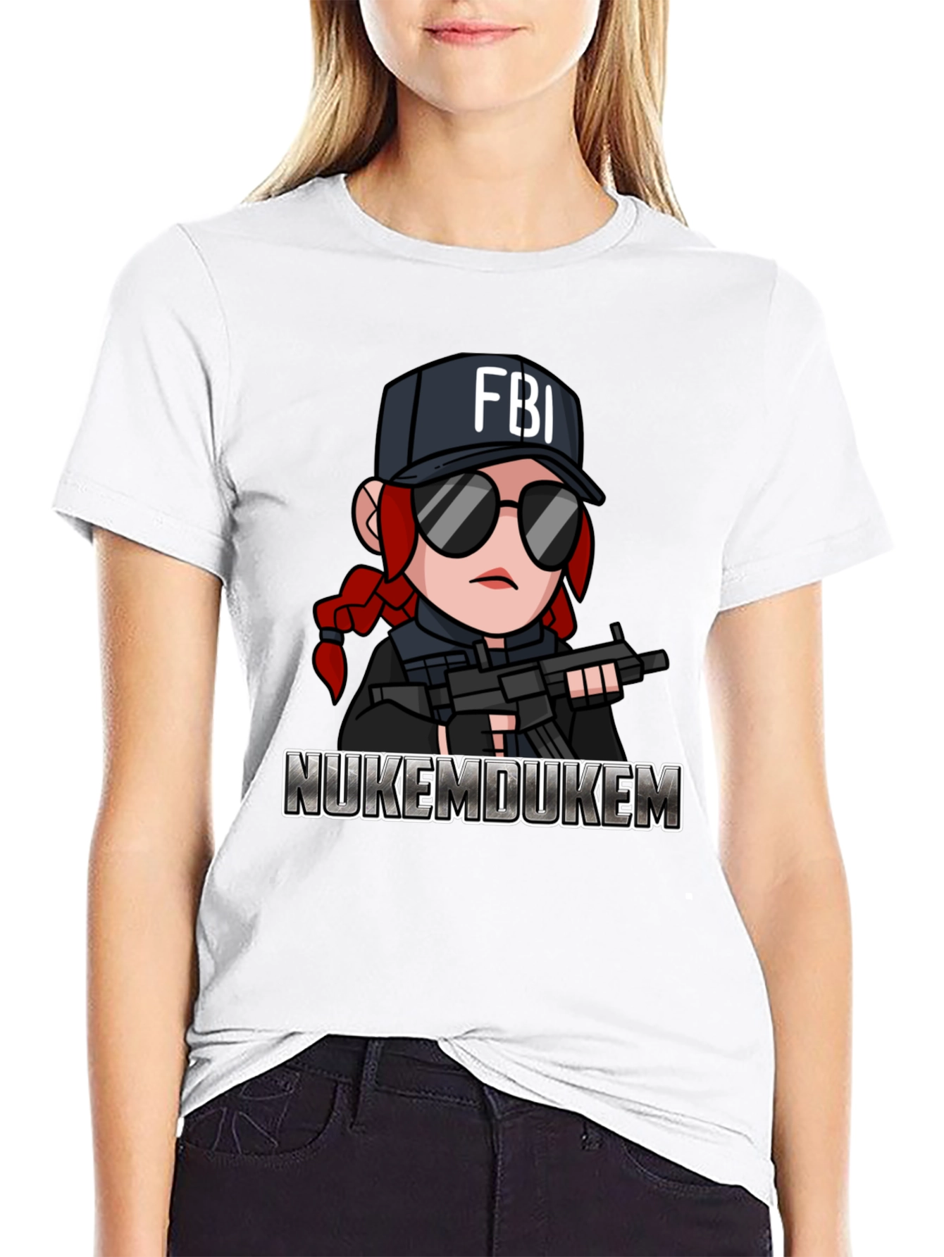 Black FBI Cartoon Graphic T-Shirt - NukeMDukeM view 9