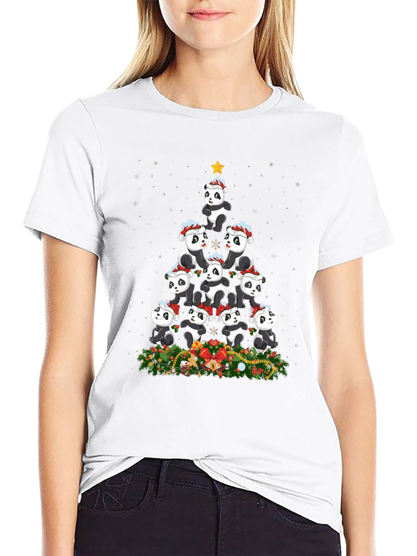 Black Panda Christmas Tree T-Shirt view 9