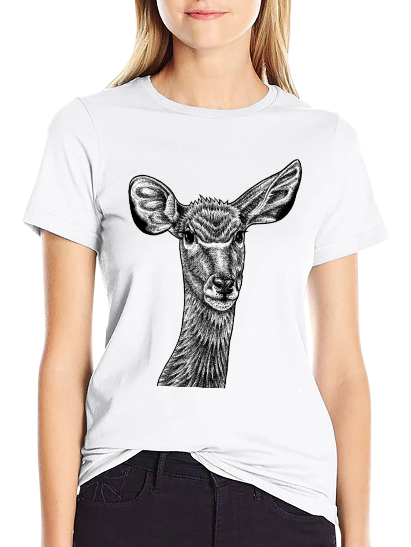 Black Deer Graphic Tee - Unique Animal Print Shirt view 9