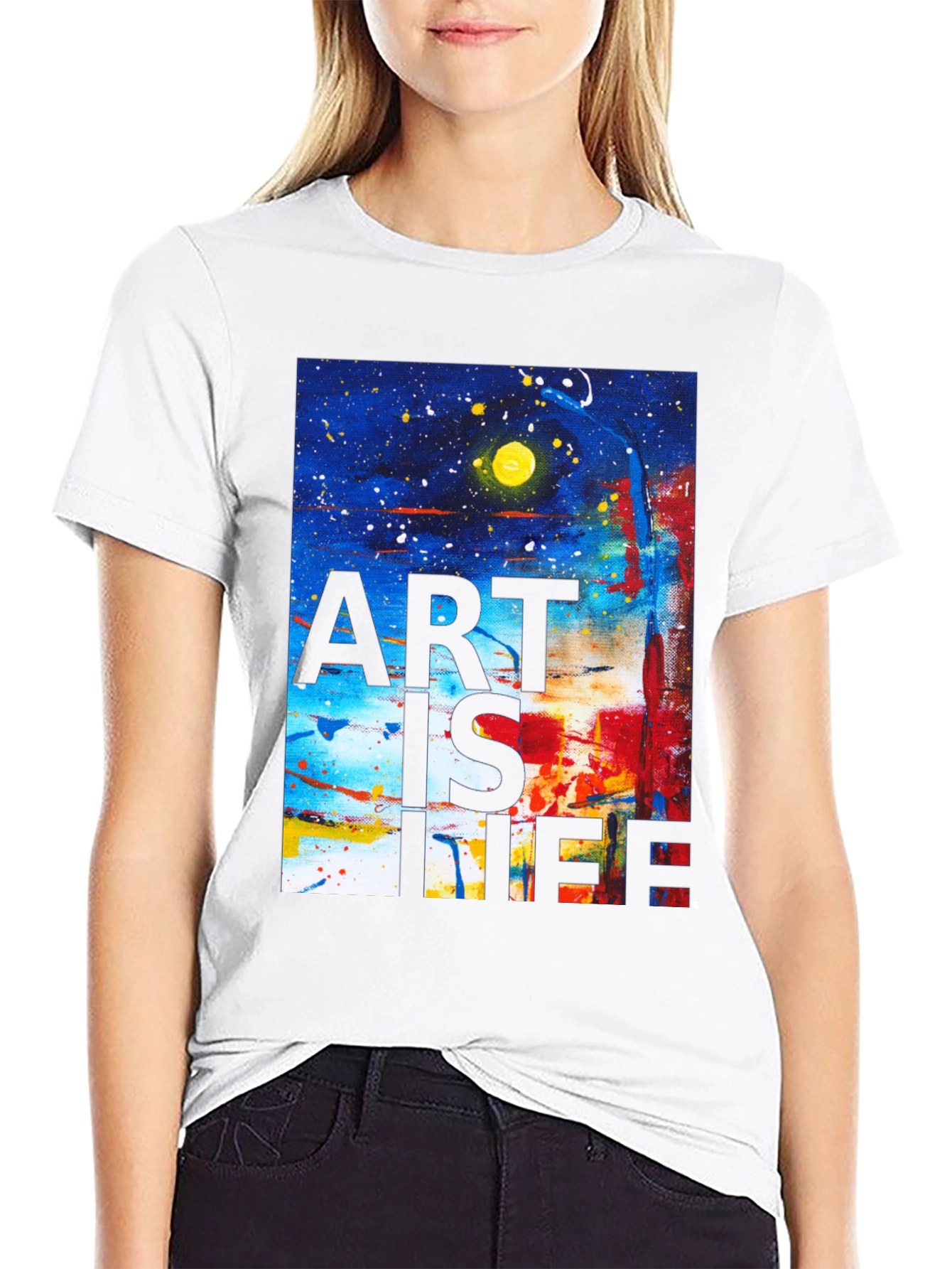 Black Abstract Art is Life Graphic Tee view 9